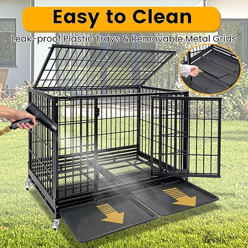 Miniatura 8 de Jaula para perros indestructible de alta resistencia de 47 pulgadas con bandeja extraíble, jaula de metal a prueba de escape, para interiores con
