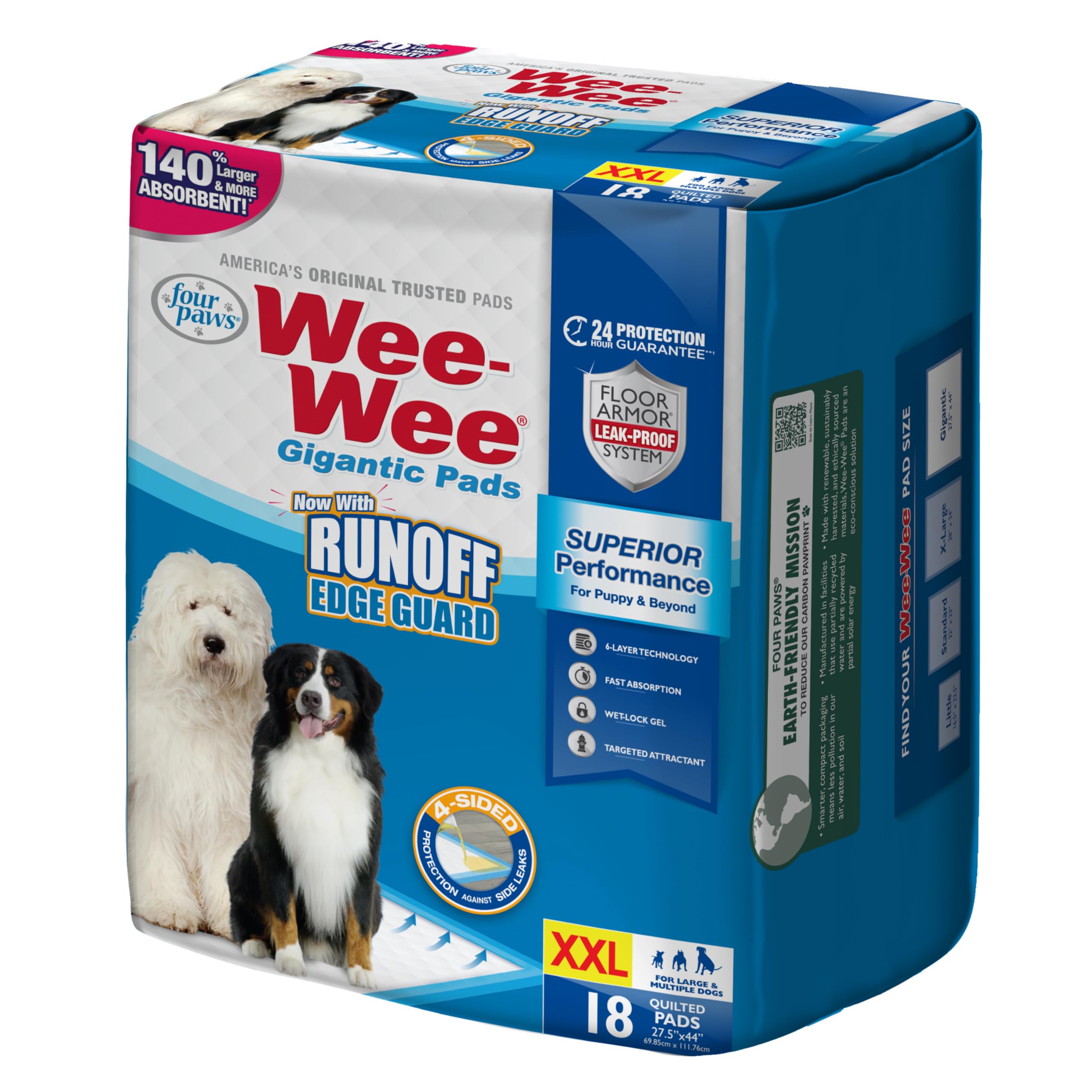 Four Paws Wee-Wee Superior Performance Gigantic Pee Pads for Dogs - Dog & Puppy Pads for Potty Training - Dog Housebreaking & Puppy Supplies - 27.5" x 44" (18 Count),White