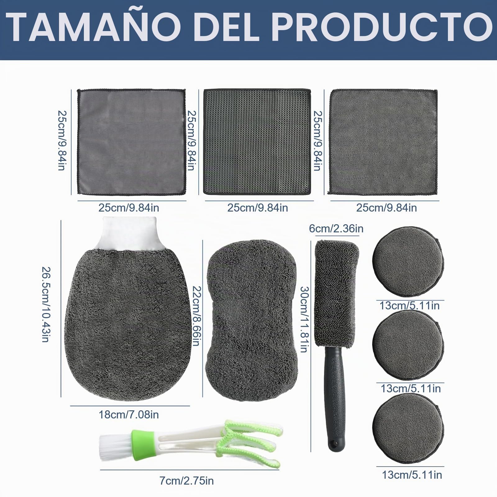 Kit Limpieza Coche, 10 Piezas Kit Limpieza Coche Interior y Exterior, Kit Detailing Coche Incluye Kit de Microfibra, Paños de Limpiez