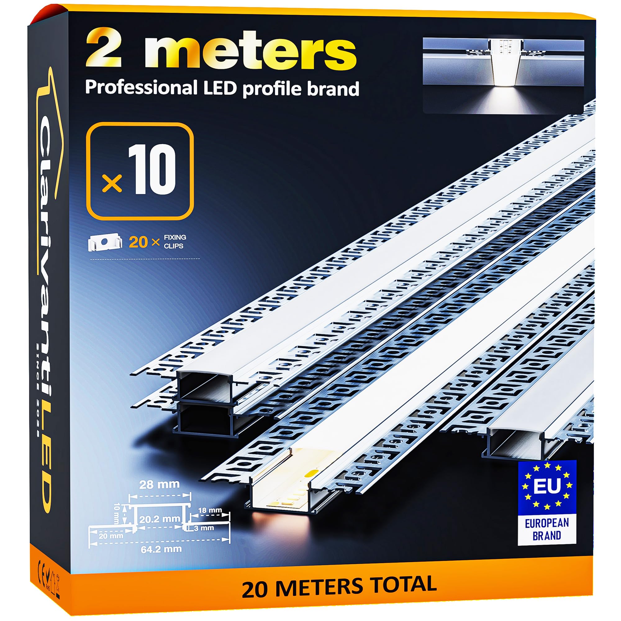 2M×10 Profili LED Cartongesso da 2 Metri in Alluminio per Strisce Profilo per LED copri in Cartongesso Canaline barre alluminio Strisce Profilo Allumini canalina profili incasso porta striscia guide