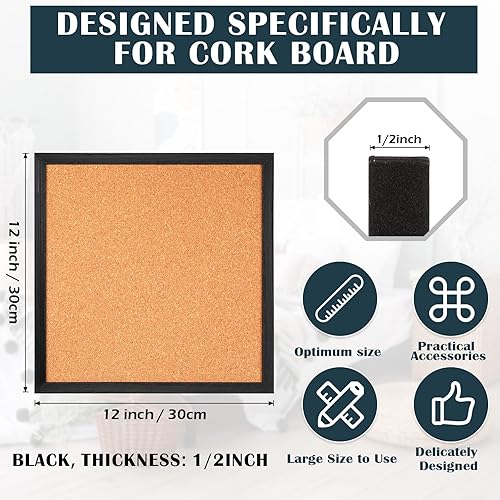 Miniatura 2 de Thyle 6 tableros de anuncios de corcho de 12 x 12 pulgadas, tablero de anuncios enmarcado para decoración de tablero de anuncios de 1/2 pulgada de