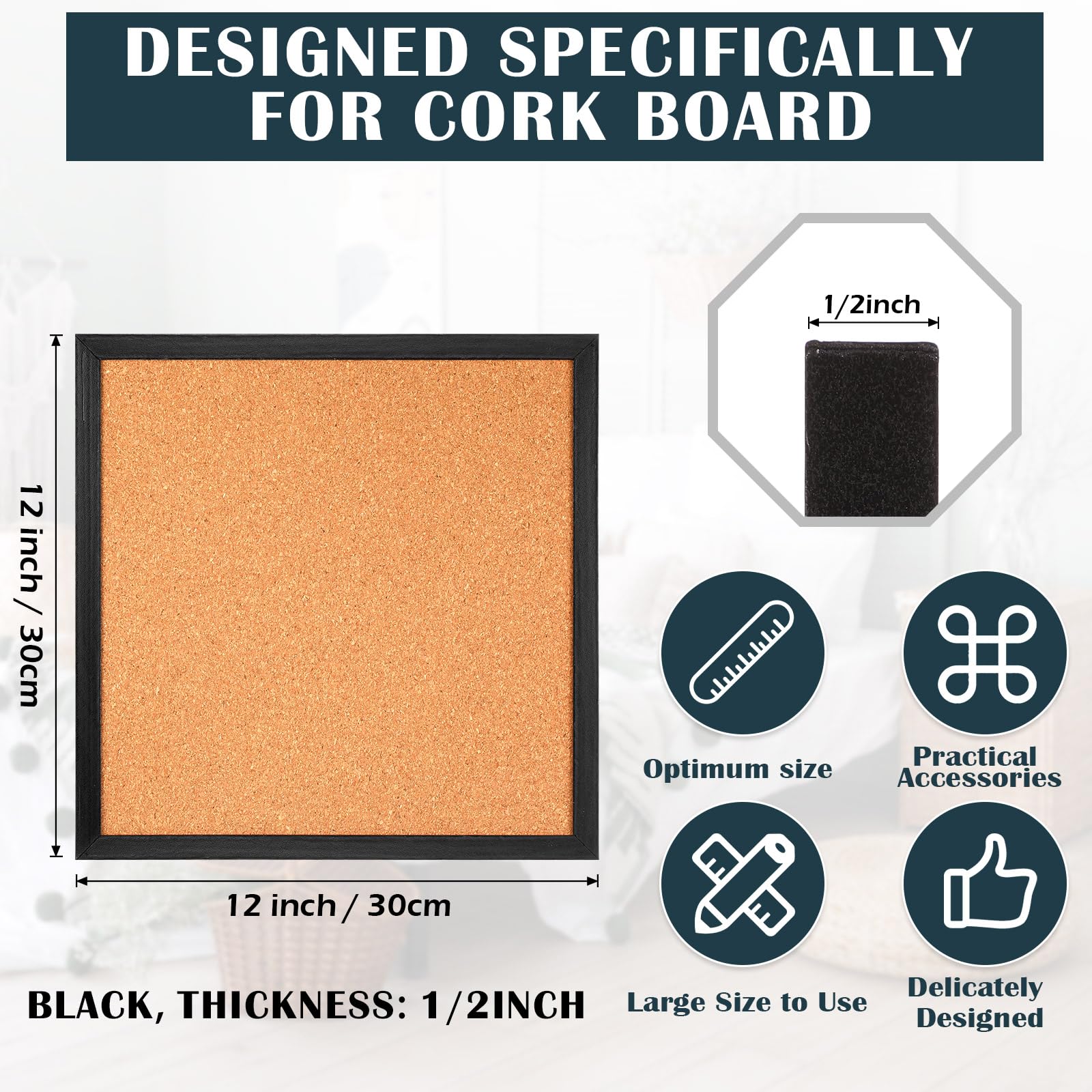 Thyle Korktafeln Set – 6 Stück, Je 30x30 Cm, 1,27 Cm Dick, Mit Pinnnadeln, Für Büro & Zuhause
