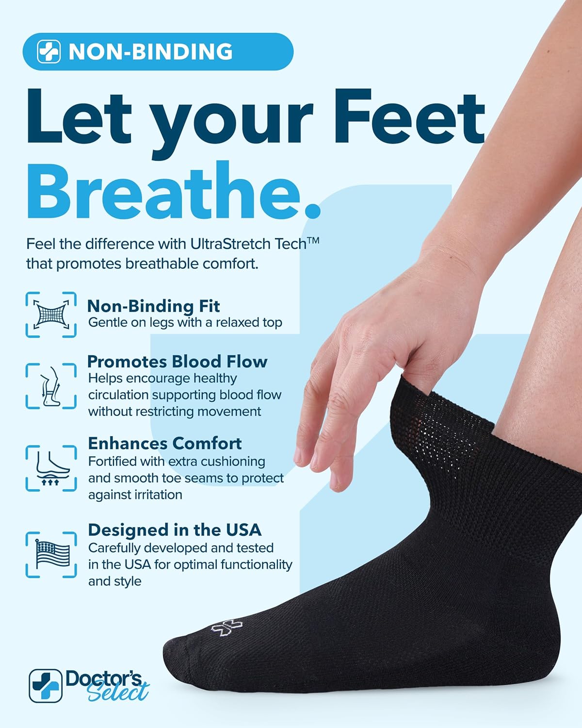 Doctor's Select Bamboo Viscose Diabetic Socks for Women & Men - 6 Pairs, Viscose Bamboo Socks Woman, Non Binding, Wide Top - Image 2