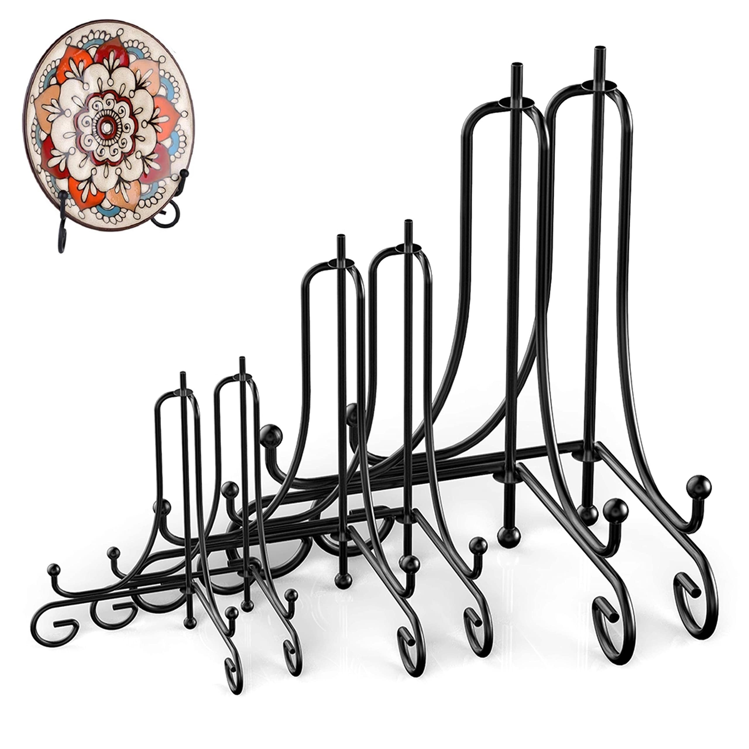 – Azonee Iron Display Stand, Black Iron Plate Photo Holder Stand for Displaying Frame, Decorative Plates, Tablets and Arts 4, 5, 6 Inch, 6 PCS
