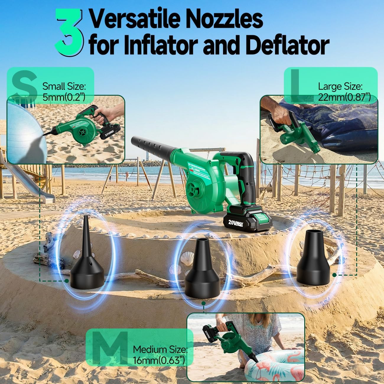 K I M O. Cordless Leaf Blower Vacuum Combo 4 in 1, 3 Nozzles &3 Modes for Inflation & Deflation, Extended Tube & Variable Speed, 20000RPM 150MPH, 2x2000mAh Battery Powered Leaf Blowers for Lawn Care - Image 4