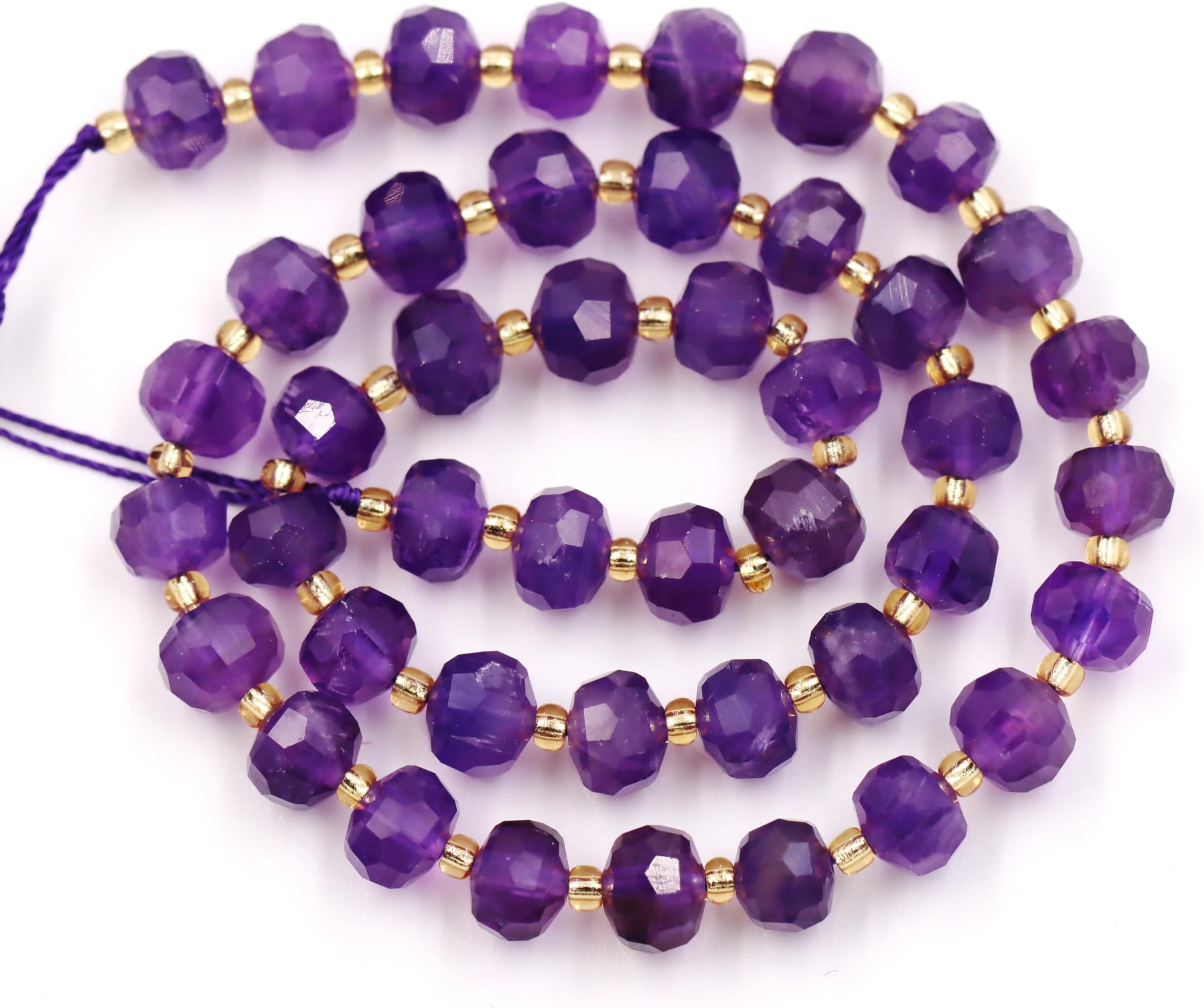 malahill Wholesale Natural Faceted Stone Beads for Jewelry Making Sold per Bag 5 Strands Inside rondelle Amethyst 7 * 8mm