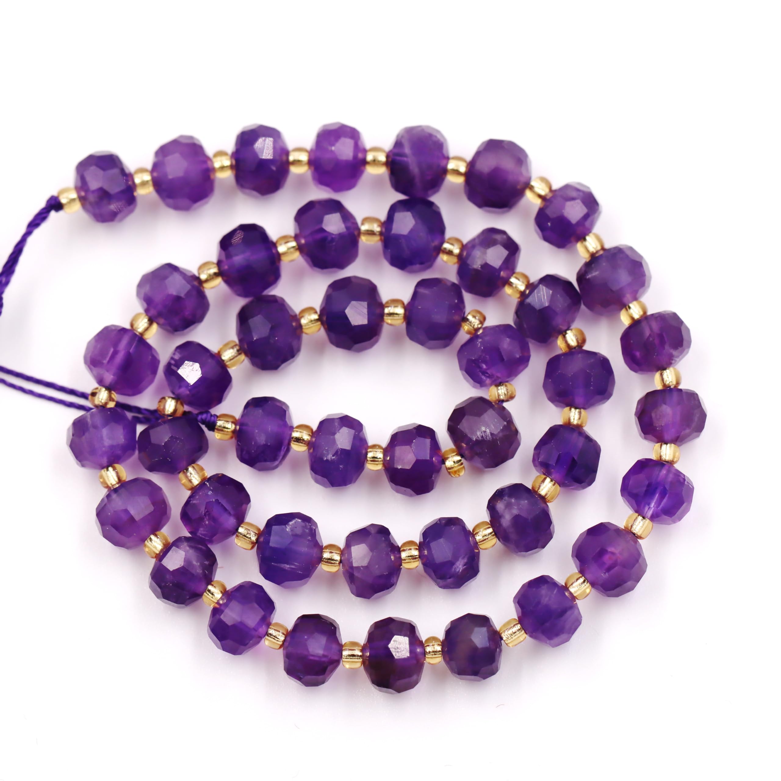 malahill Wholesale Natural Faceted Stone Beads for Jewelry Making Sold per Bag 5 Strands Inside rondelle Amethyst 7 * 8mm