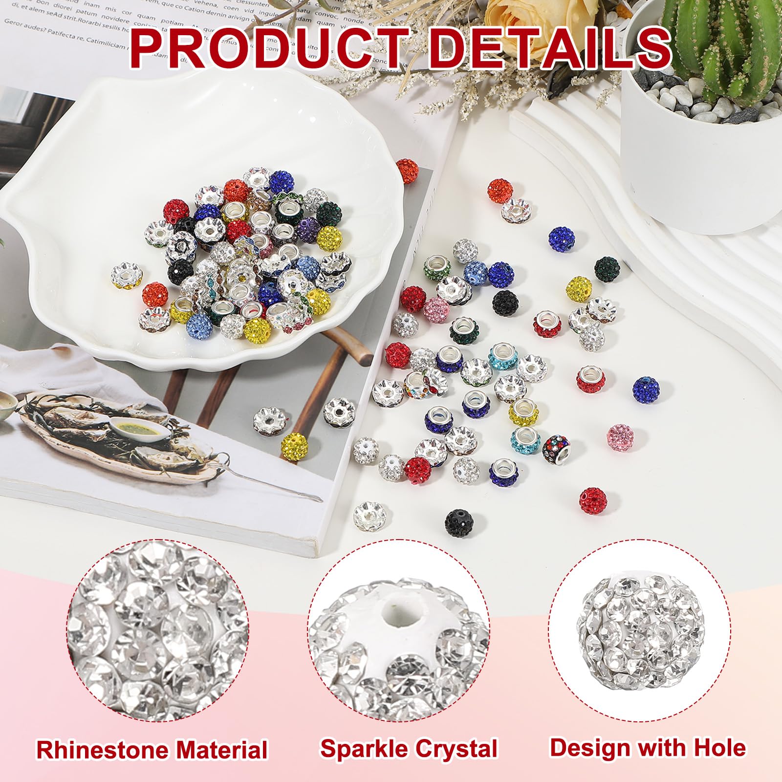 PATIKIL 100 Pcs White Round Rhinestone Beads for Jewelry Making 10mm Shiny Disco Ball Beads with Hole, DIY Crafting - Image 3