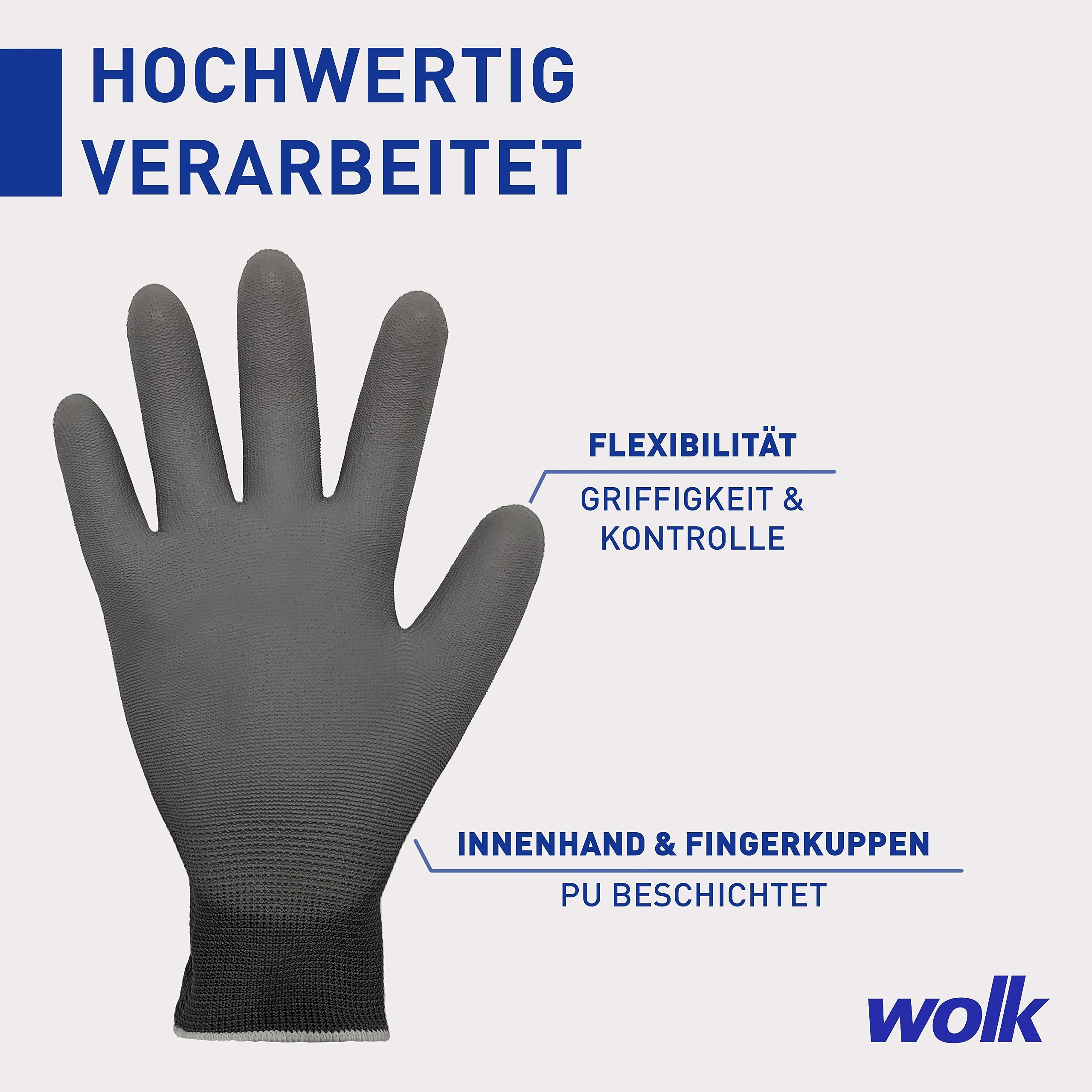 wolk Arbeitshandschuhe 60 Paar Größe 10, Montagehandschuhe Herren Grau | PU-beschichtete Feinstrickhandschuhe mit sicherem Grip für Montage, Garten, Werkstatt und Lager