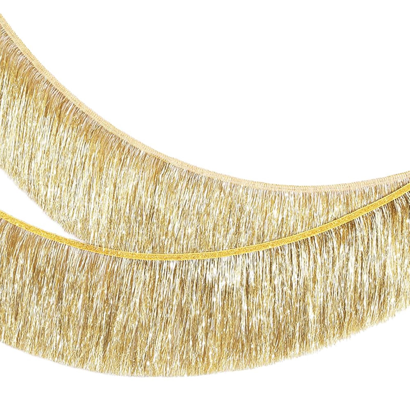AURALIN 2 Pack Gold Fringe Garland (2m x 20cm) Sparkly Metallic Foil Tinsel Fringing Shiny Wall Hanging Streamers Backdrop for Halloween New Year's Eve Birthdays & Parade Floats