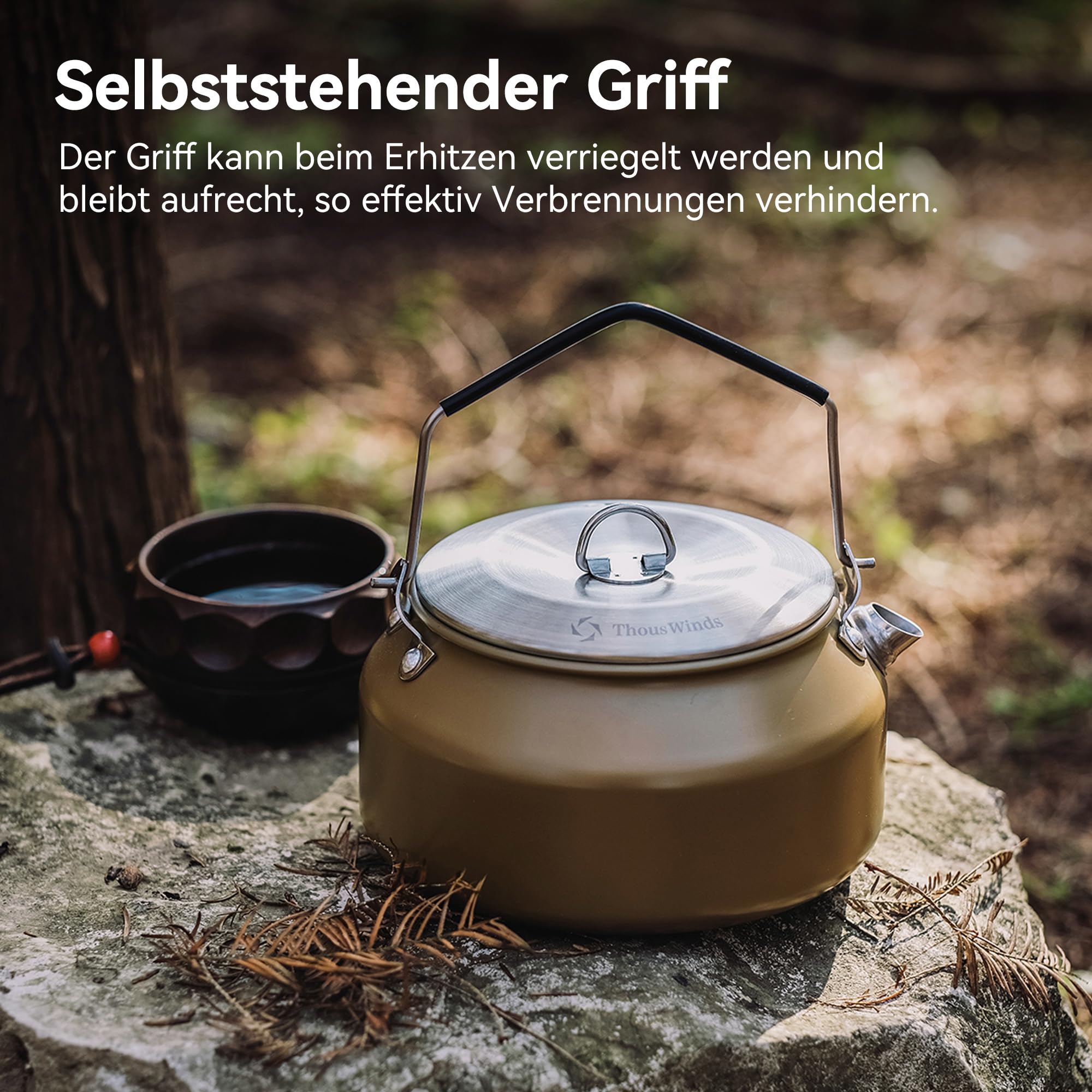 Thous Winds 1L Edelstahl Camping Wasserkocher, Ultraleichter Outdoor Teekocher Teekanne Kaffeekanne fur Indoor, Outdoor, Camping, Wandern, Picknick - Khaki