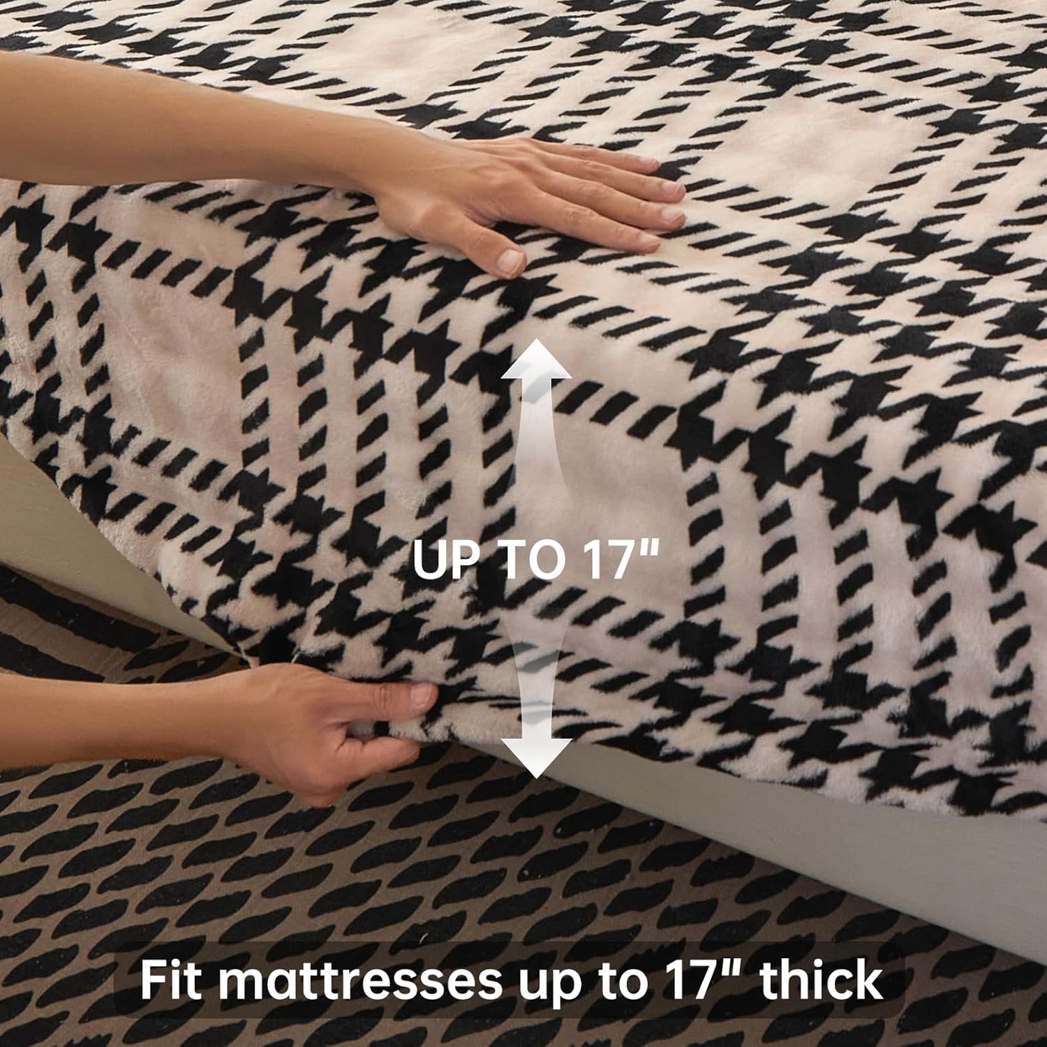King Size Sheets, Luxury King Bed Sheets with 2 PCS Pillowcases, All Season Cozy Warmth, 17 inches Deep Pocket Fitted Sheet Set (Houndstooth)