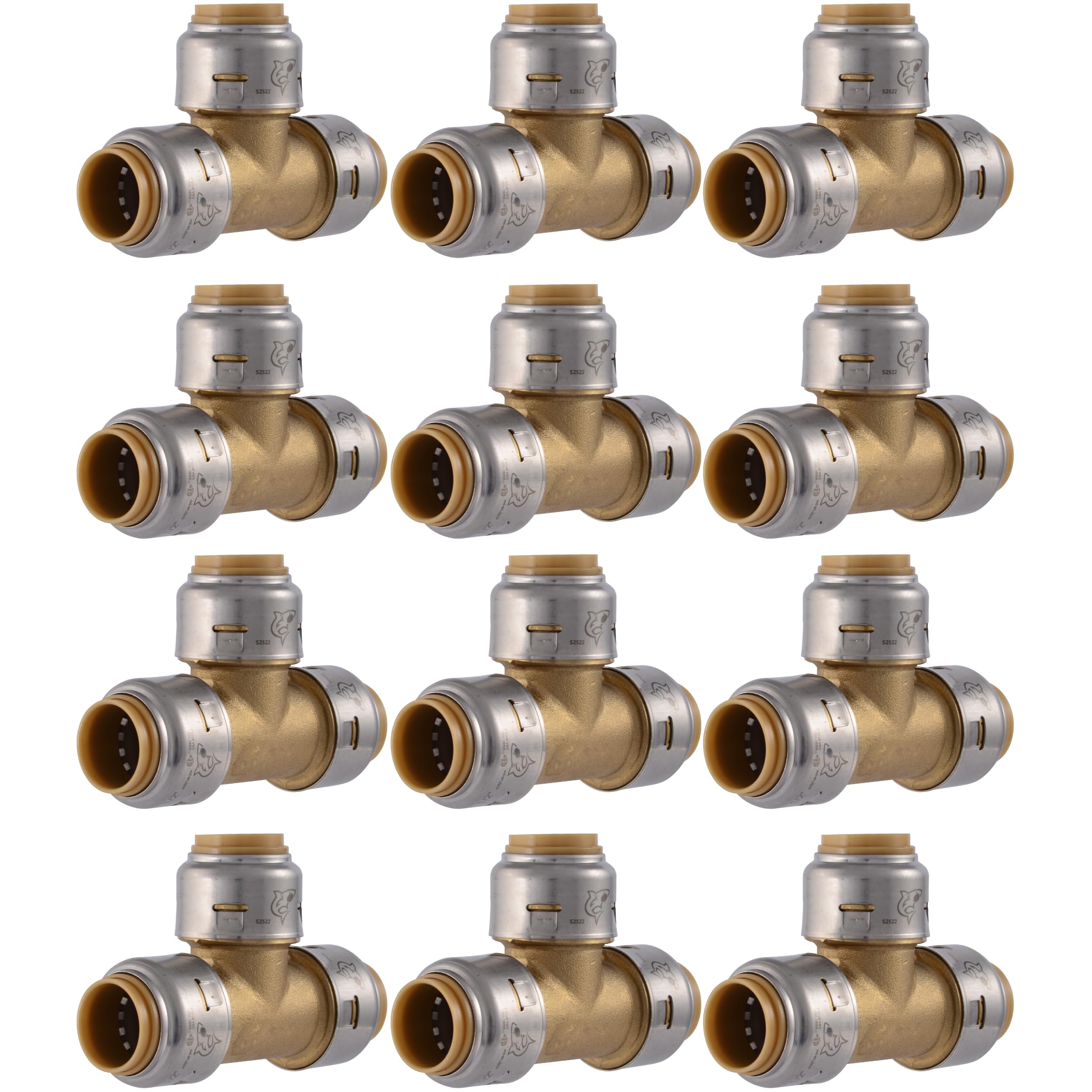 SharkBite Max 1/2 Inch Tee, Pack of 12, Push to Connect Brass Plumbing Fitting, PEX Pipe, Copper, CPVC, PE-RT, HDPE, U362LFA