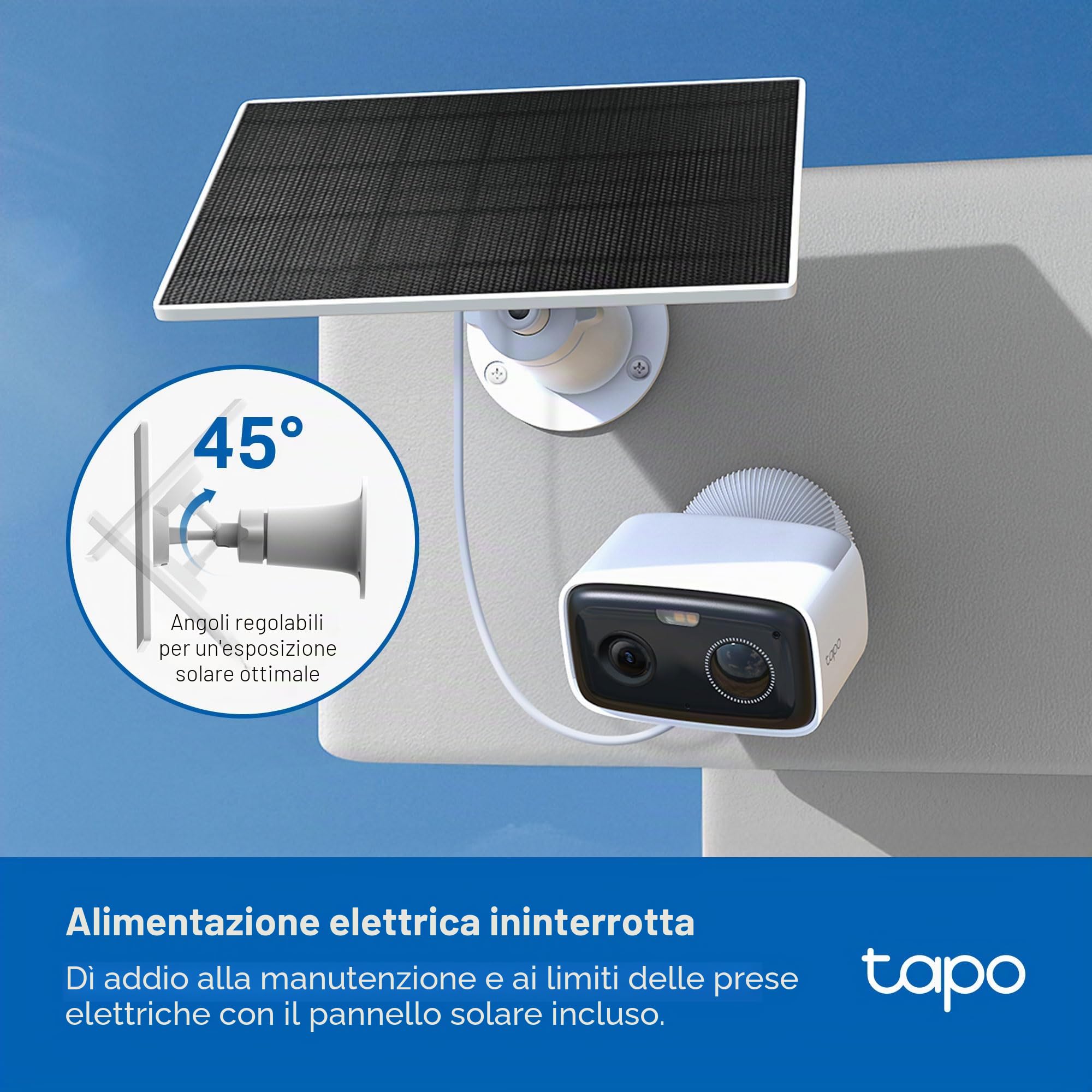 Tapo TP-Link C400 KIT Telecamera a batteria esterna con base a pannello solare, wireless, 1080P, rilevamento gratuito persone/veicolo, archiviazione SD/Cloud, visione notturna a colori, nessun hub