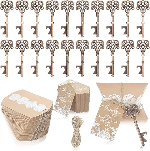 100 juegos de abridores de botellas para llaves, recuerdos de boda para invitados, abridores de botellas vintage, recuerdos de boda rústicos a