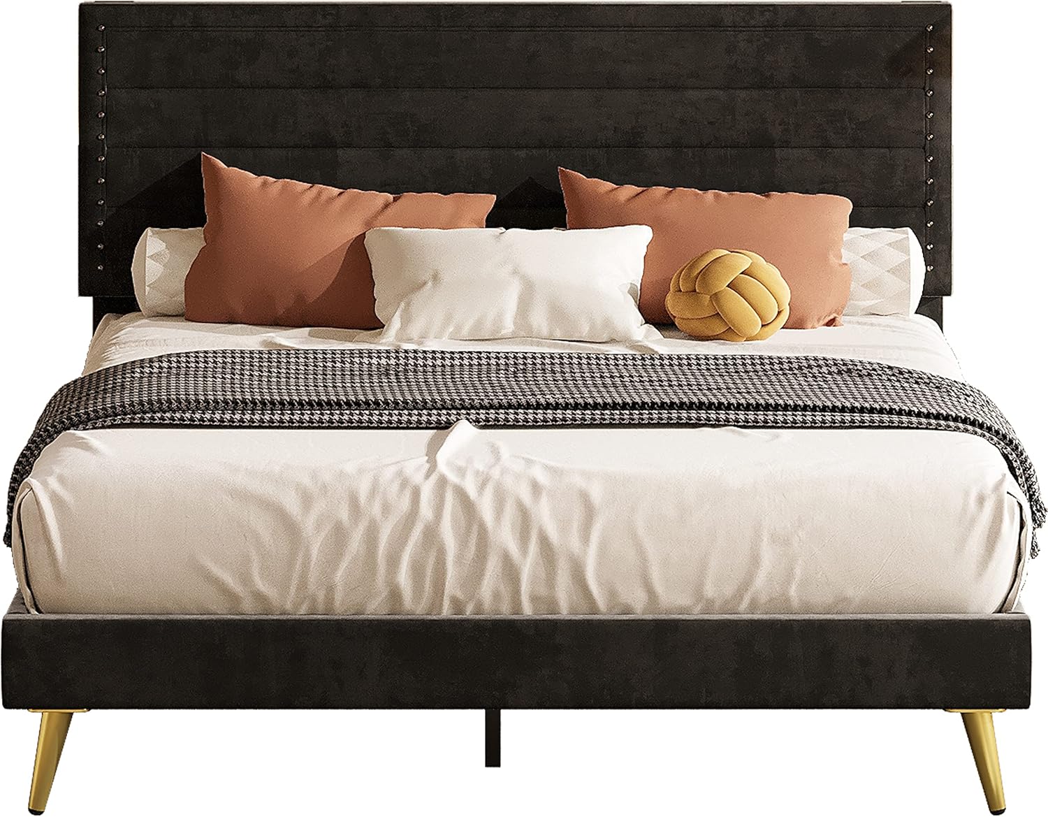 LIKIMIO Full Size Bed, Platform Bed Frame with Upholstered