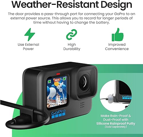 Miniatura 6 de YOLOtek Puerta de paso para GoPro Hero 13, 12, 11, 10, 9 - Acceso conveniente a la alimentación externa con cable USB-C - Accesorios GoPro