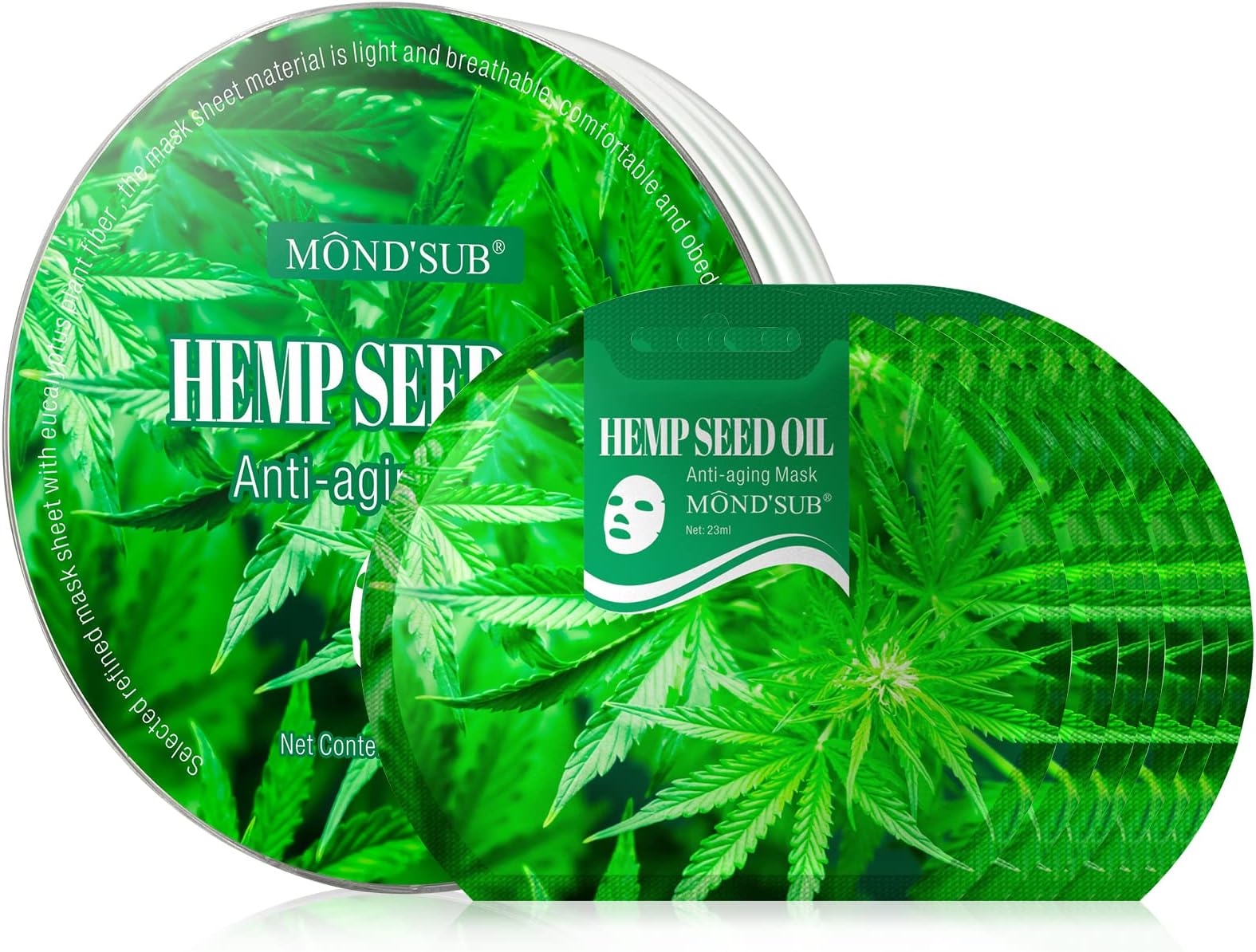 MOND'SUB Fruit Facial Mask | Cranberry Nourishing Revitalizing Mask 7 Sheets | Hydrating Sheet Mask | Anti-Wrinkle Skin Care | Anti-Aging Sheets Pack | Moisturizing | Both Men&Women (Hemp Seed Oil)