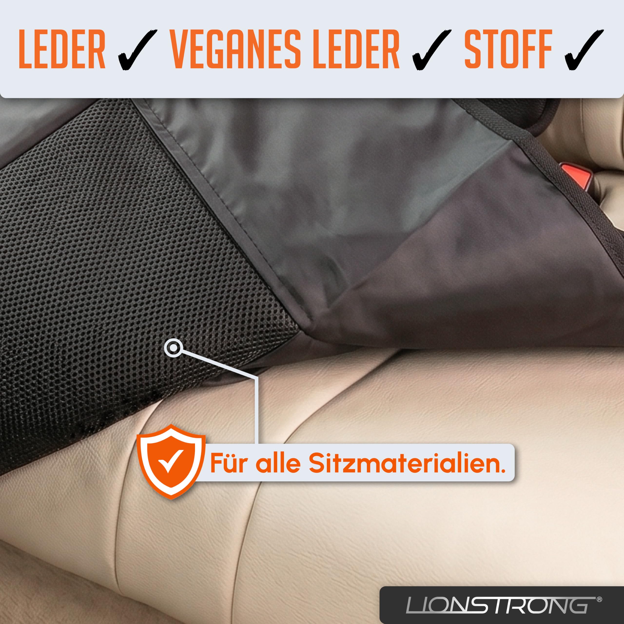 LIONSTRONG® Kindersitzunterlage Autositzschoner [ISOFIX GEEIGNET] - wasserabweisender Polyester Stoff schwarz - Sitzschutz Sitzschoner Auto Kindersitz - universell kompatibel (Schwarz)