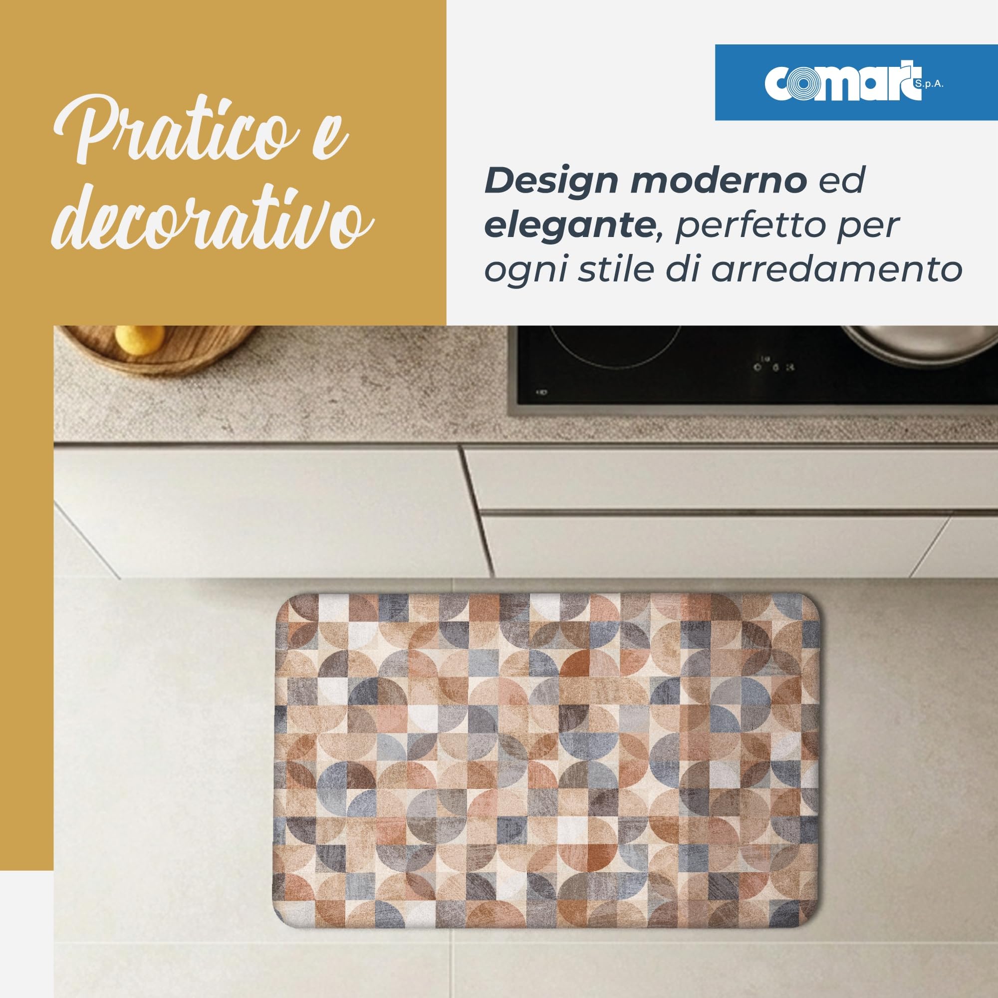 Comart - Alfombra Cocina Gaya - Absorbente - 60x80 - Gajos de Colores