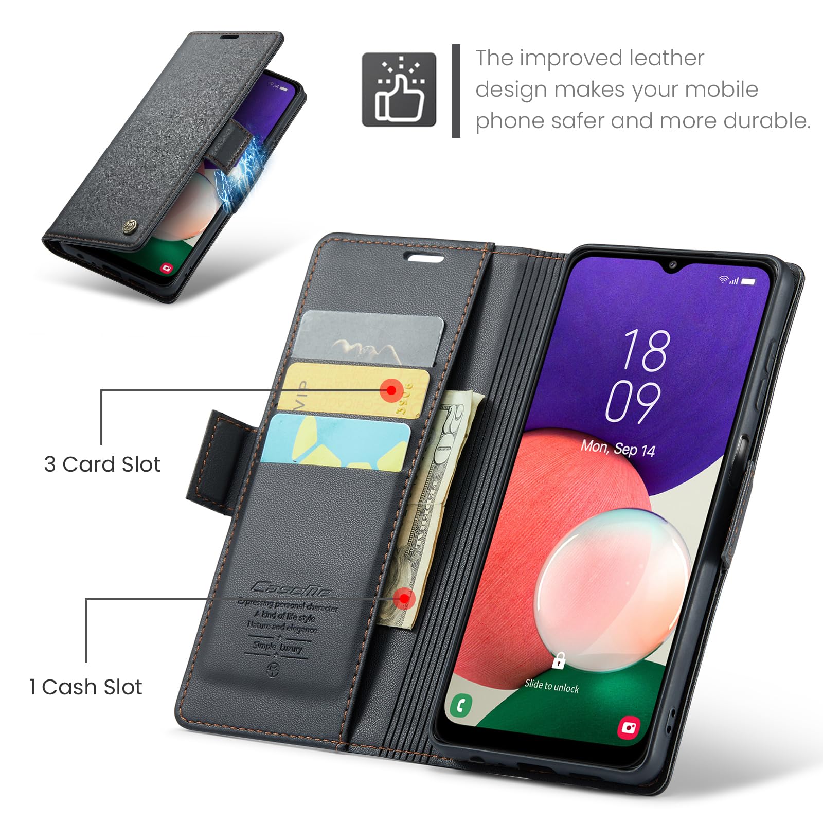 for Samsung Galaxy A22 5G(Not compatible A22 4G) Wallet Case with Card Holder, Kickstand RFID Blocking Magnetic Closure Protective Leather Case for Samsung A22 Flip Case Wallet - Black - 4