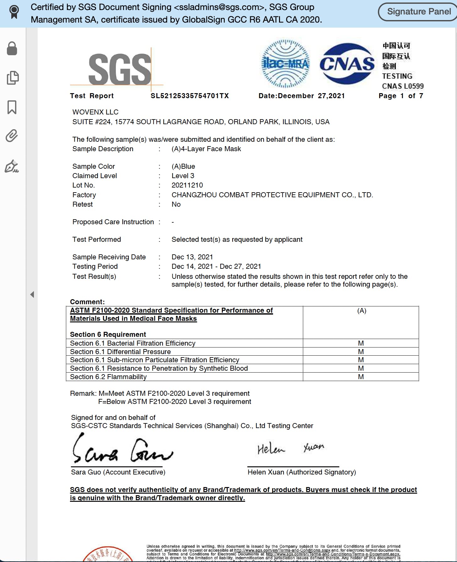 4 capas ASTM F2100 NIVEL 3 máscara facial caja de 50 (azul)