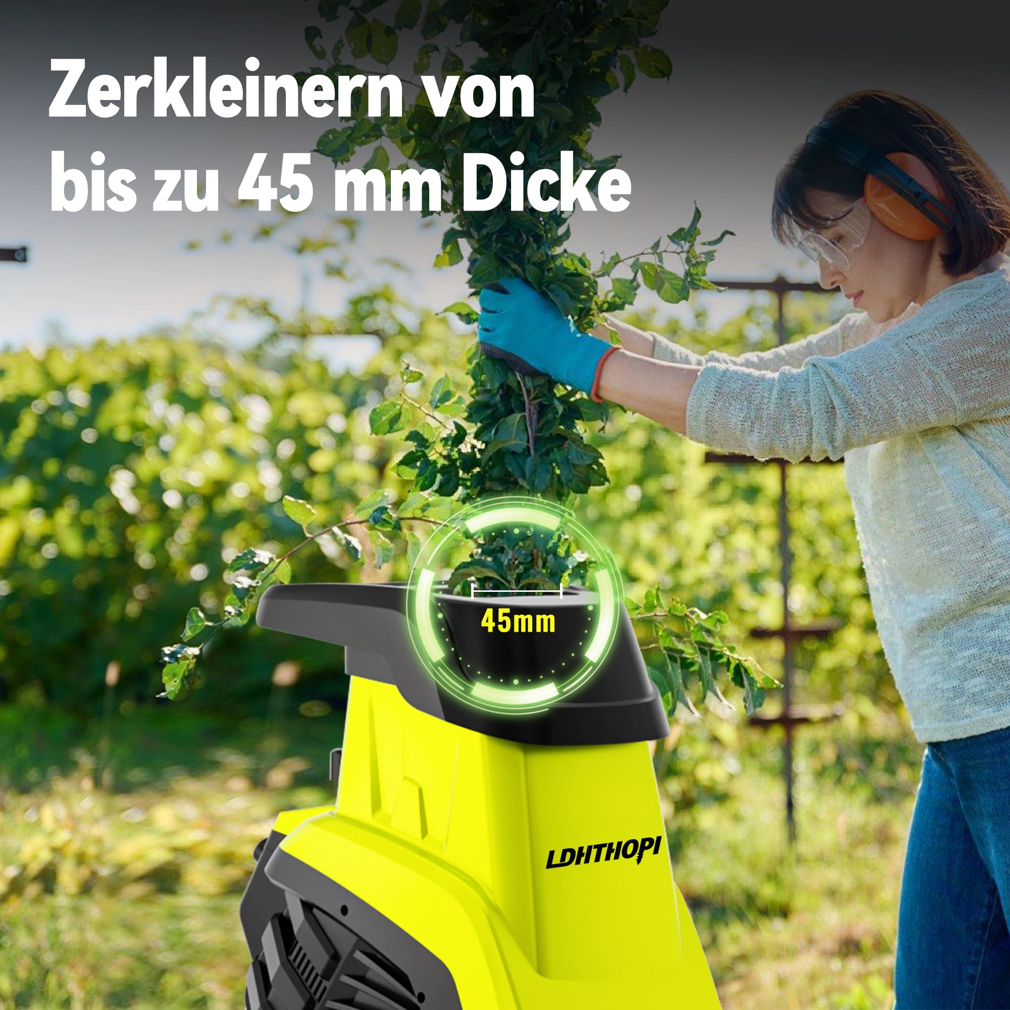 LDHTHOPI Gartenhäcksler 3000W Starke Elektro Leisehäcksler Messertechnik Aststärke MAX 45mm Häcksler 45L Fangbox Für Garten,Terrasse,Hof