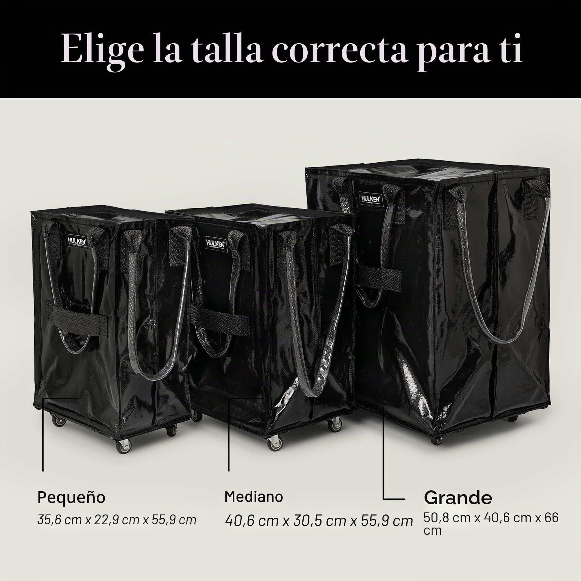 HULKEN - Bolsa de la compra grande y reutilizable con ruedas, carrito de la compra, bolsa giratoria, cierre de cremallera, ligera, soporta hasta 29,9 kg, plegable plana, asas irrompibles