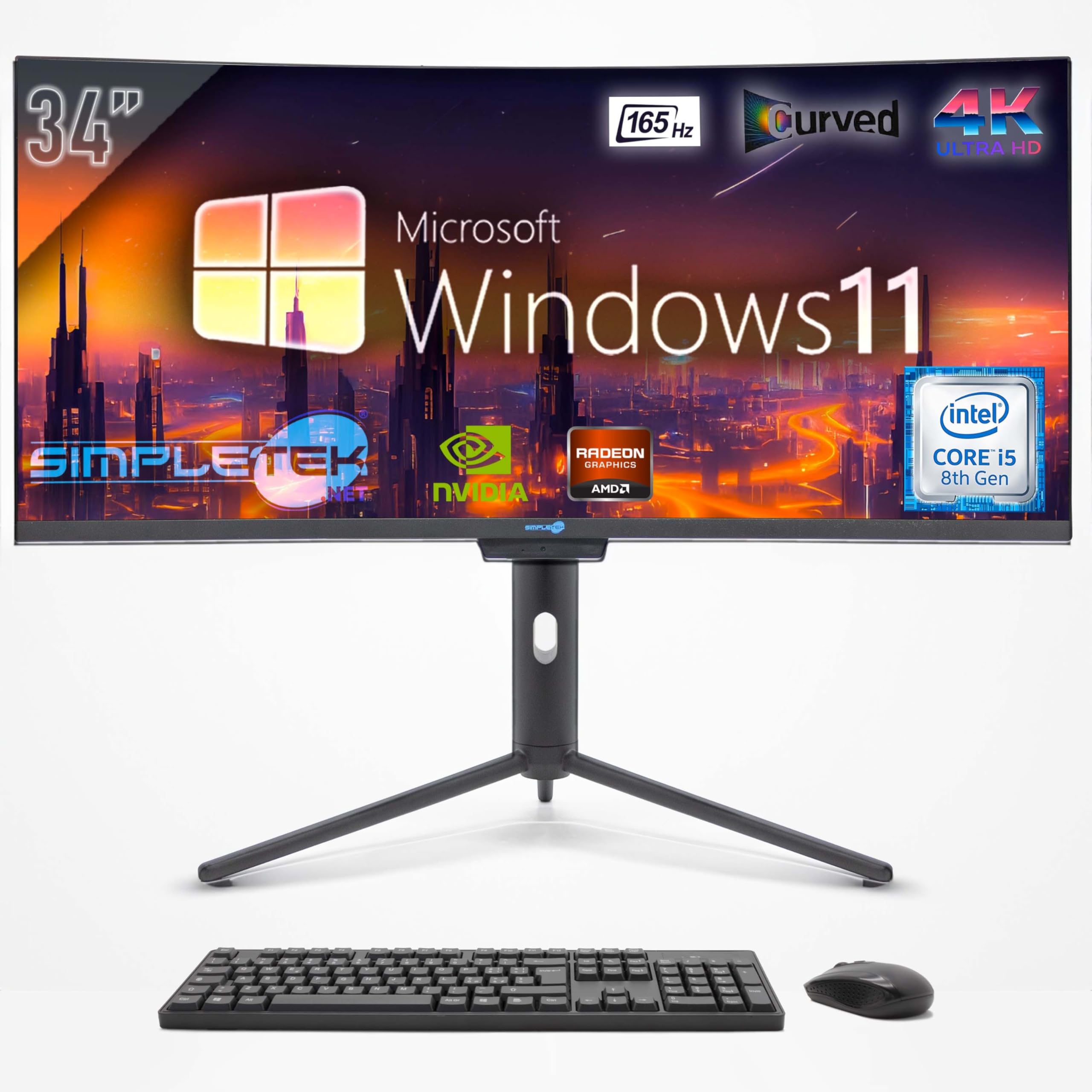 SIMPLETEK - PC All in One con Schermo Curvo da 34" 4K Wide | Processore Intel Core i5 | Windows 11 Pro | 8GB RAM SSD 240GB | GT730 4GB | Webcam 2K integrata