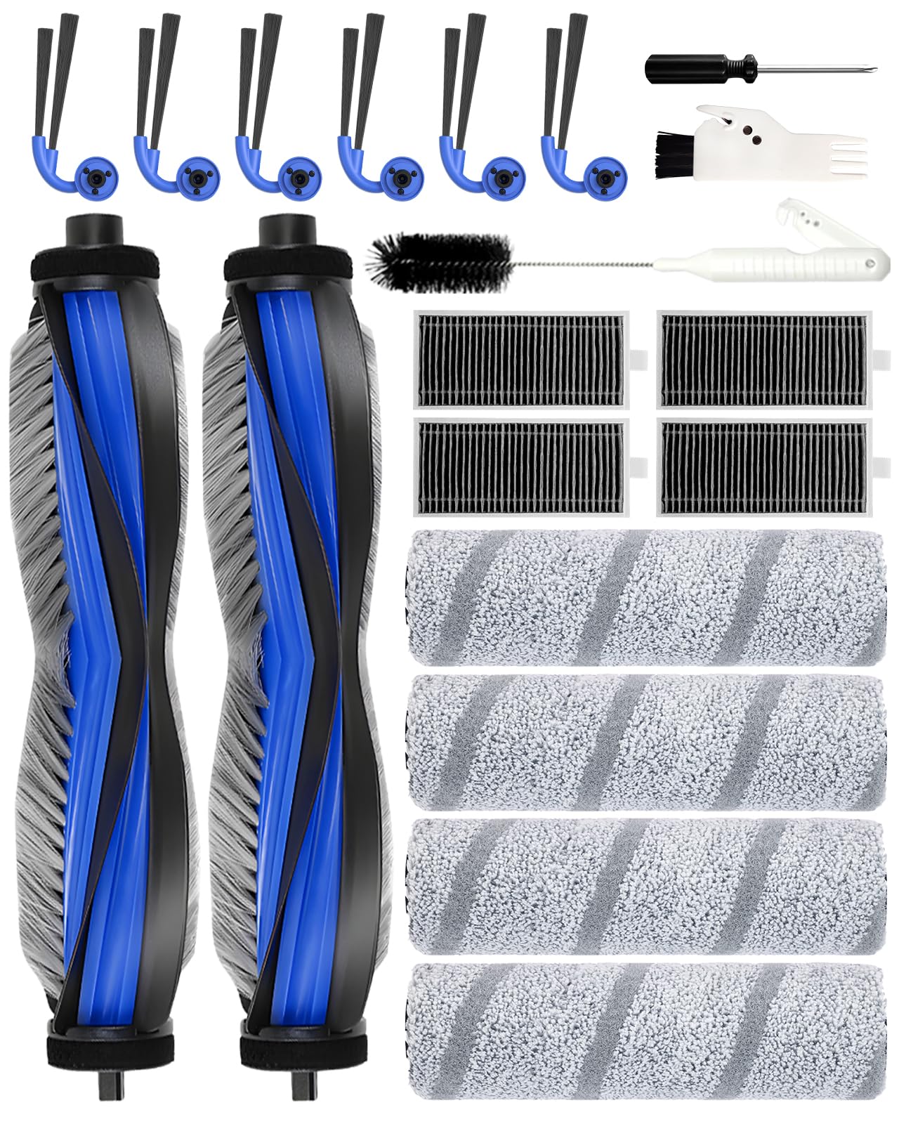 iRobacc DEEBOT X11 OmniCyclone Replacement Accessories for ECOVACS DEEBOT X11 OmniCyclone/X11 Pro Omni, 19 Pack, 4 Cleaning Cloths, 2 Main Brushes, 6 Side Brushes, 4 HEPA Filters