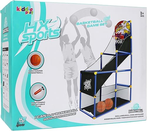 Miniatura 6 de Kiddie Play Juego de arcade de aro de baloncesto de juguete | con 4 bolas y bomba de aire, juguetes deportivos para interiores y exteriores para