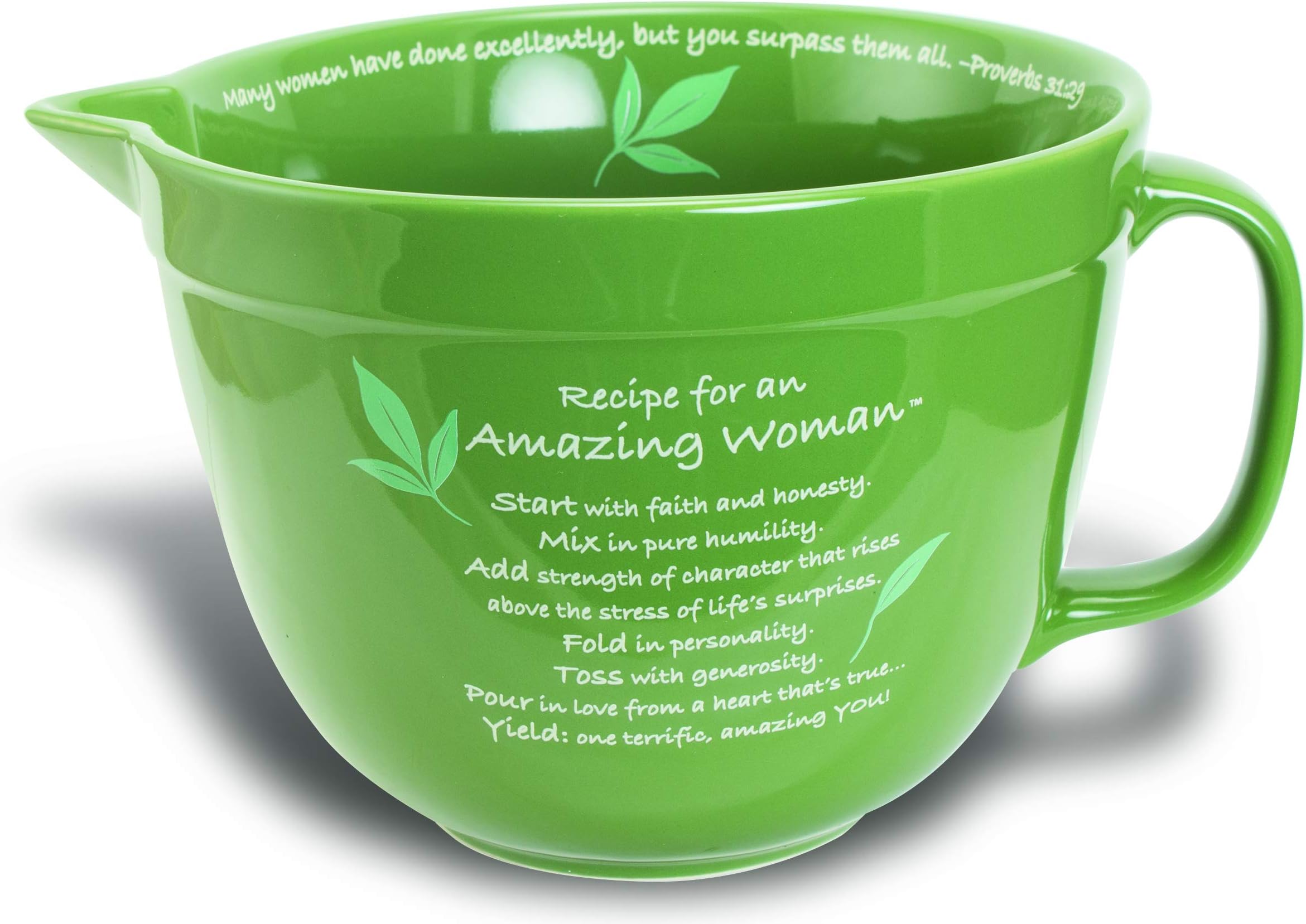 Abbey GiftCeramic (Abbey & CA Gift Green Floral Amazing Woman Mixing Bowl 9.5" x 5.75" x 7.5"