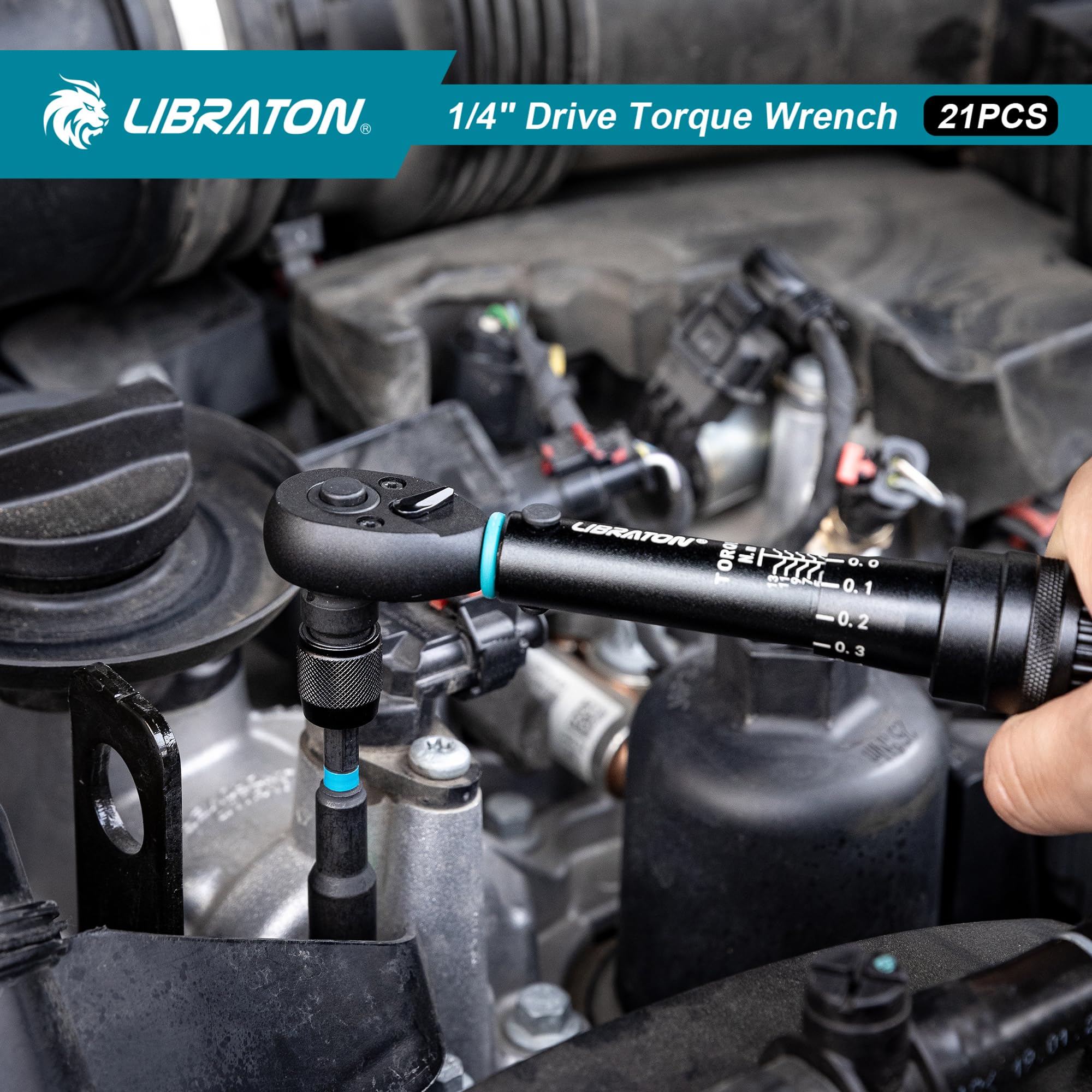 LIBRATON Chiave Dinamometrica da 1/4", 2-14Nm, Chiave Dinamometrica Bici 72 Denti, Microregolazione a 0,1Nm, Punte Esagonali e Torx, Chiave a Bussola, Convertitore da Impatto a HEX 1/4, Attrezzi Bici