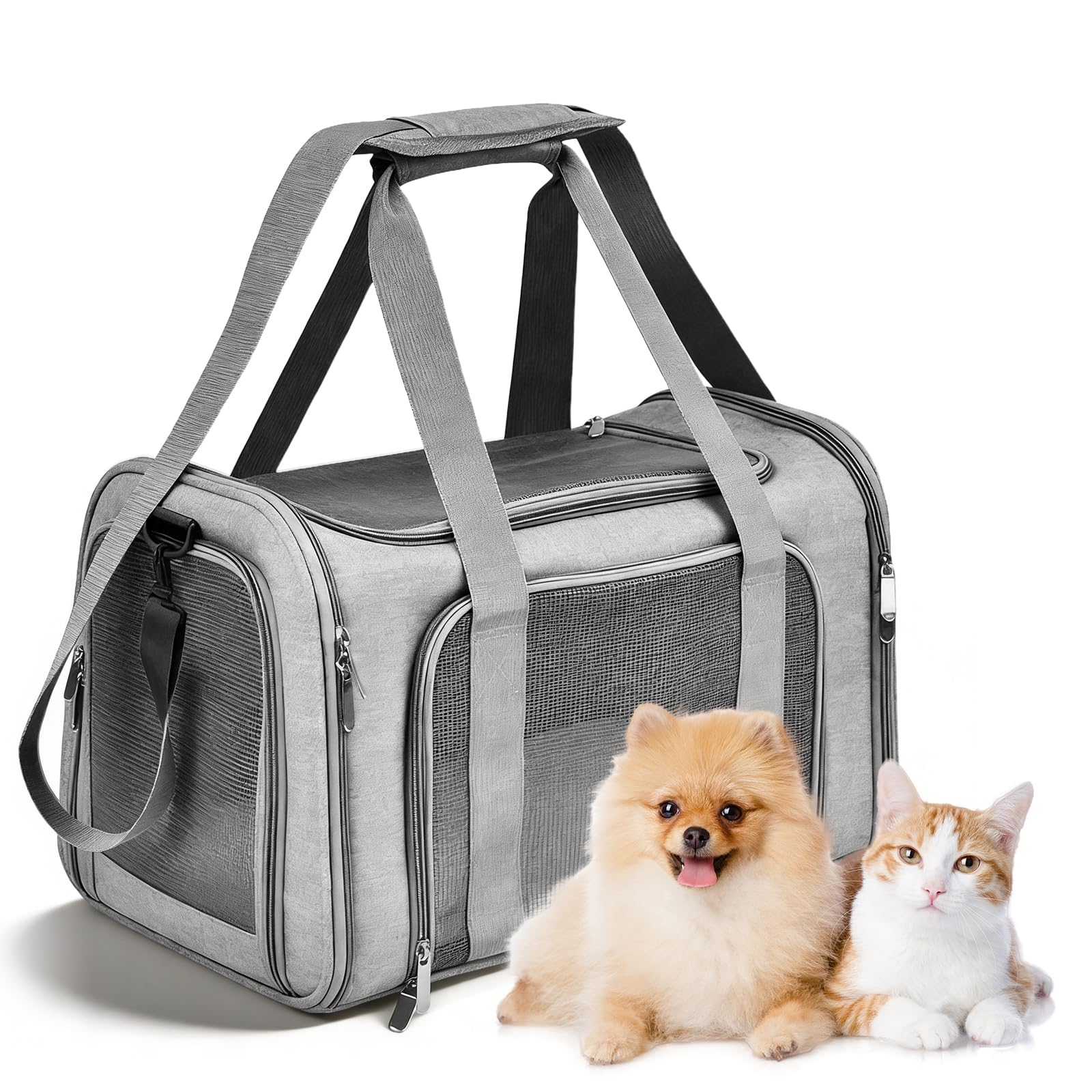 Borsa per il trasporto per gatti e cani, pieghevole, 45 × 30 × 30 cm, traspirante, portatile, fino a 8 kg, con tracolla, cuscino per cani di taglia media, gatto