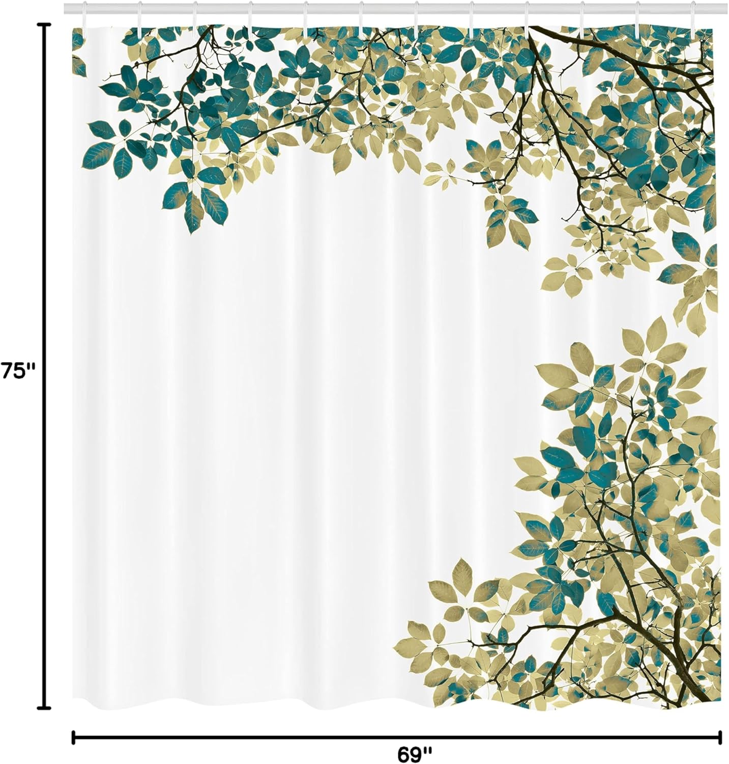 Ambesonne Leaves Shower Curtain, Broad Leaves Close-up Background Garden Foliage Leaf Ornate Spring Summer Vibe, Cloth Fabric Bathroom Decor Set with Hooks, 69" W x 75" L, Dark Teal