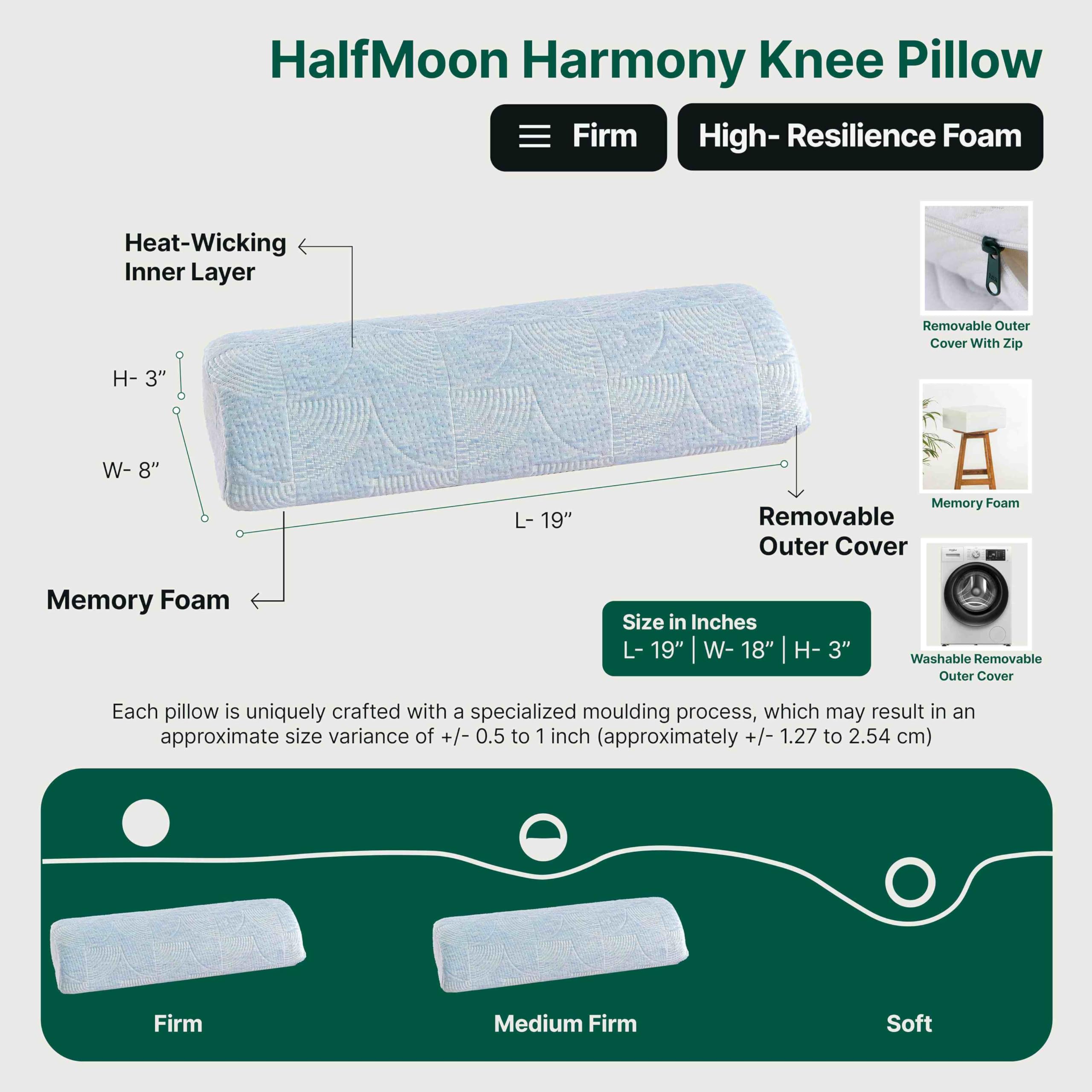 The White Willow Firm Medical Grade Foam Half Moon Multiuse Knee, Leg and Back Support Bolster Pillow for Neck Pain Relief, Sciatica with Washable Hypoallergenic Cover- 19" x 8" x 3.5" Blue 3