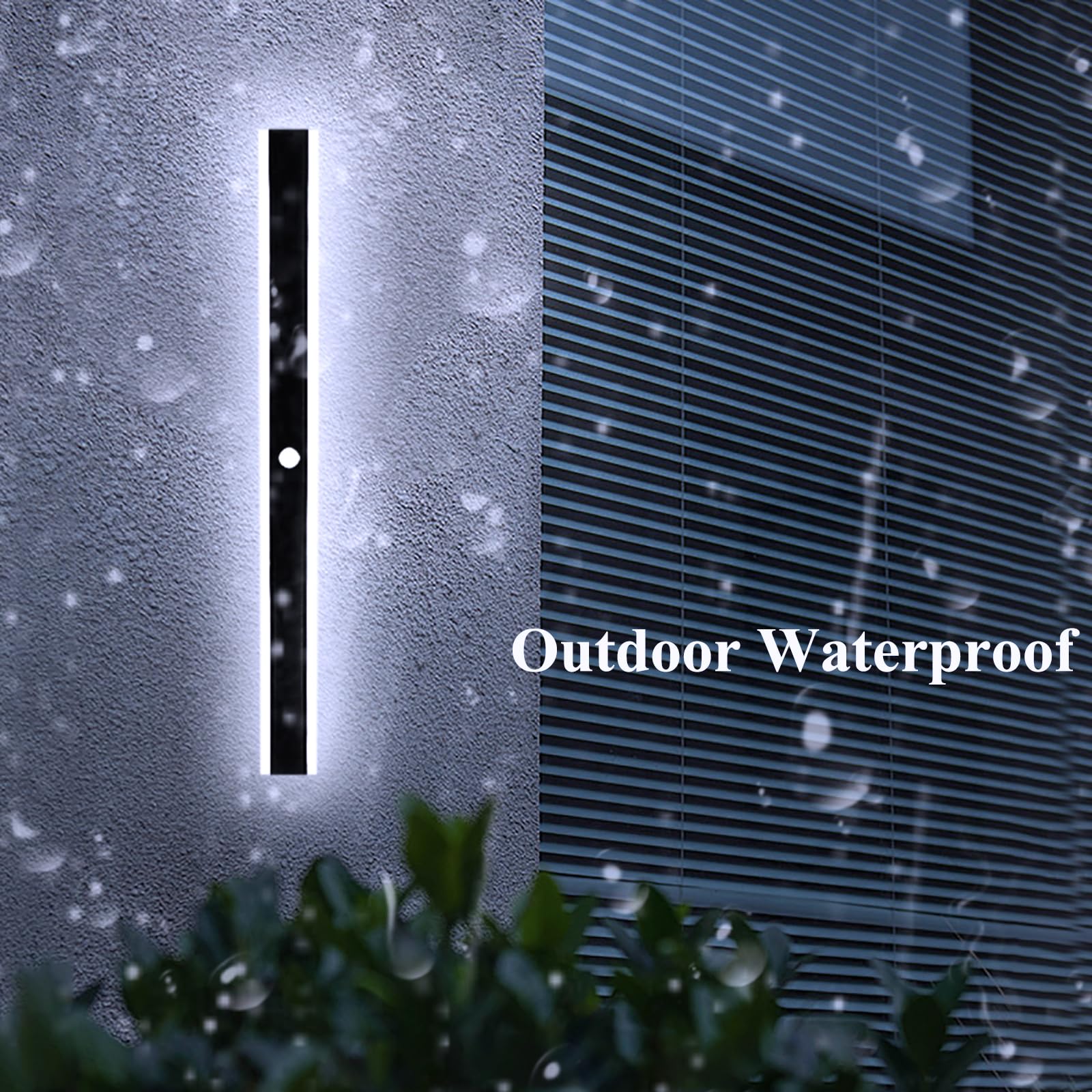 Lungo Applique da Parete LED con Sensore di Movimento 60CM Esterno Nera Lampada da Parete Moderna Impermeabile Luce Bianco 6000K Aplique Interno Esterni per Terrazza Veranda Balcone Villa