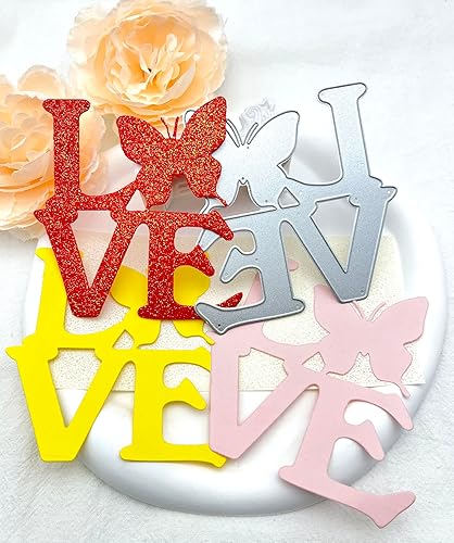 Miniatura 4 de 2 troqueles de corte de metal, plantillas de amor, diseño de flores, mariposas, herramienta de álbum de recortes, plantilla de grabado para