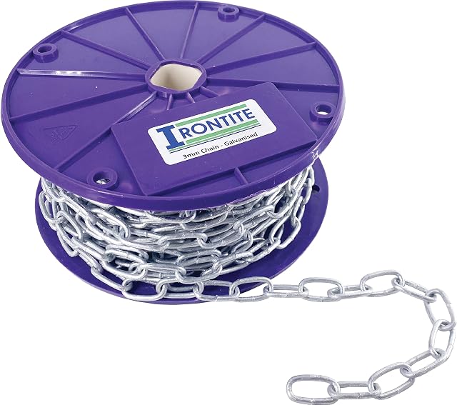 IRONTITE® Heavy Duty 3mm Metal Chain Link 1M - 30M Long, Hot Dipped Galvanised Chain for Long Lasting Weather Protection, Heavy Duty Chain to Suit A Variety of Uses. (1 Metre)