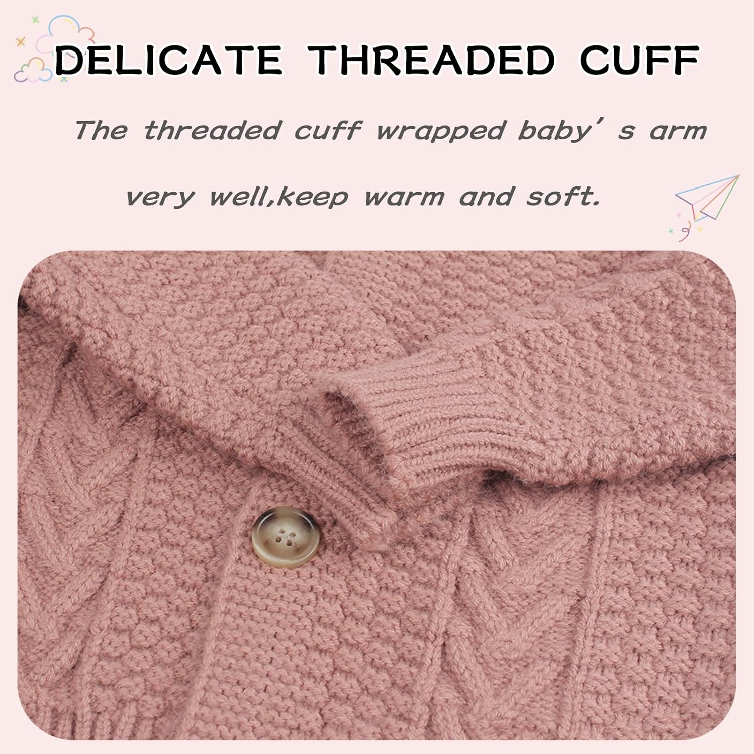 Peecabe Toddler Girl Sweaters Cable Knit Long Sleeve Crewneck Chunky Crochet Cardigans 1-6T - Image 4