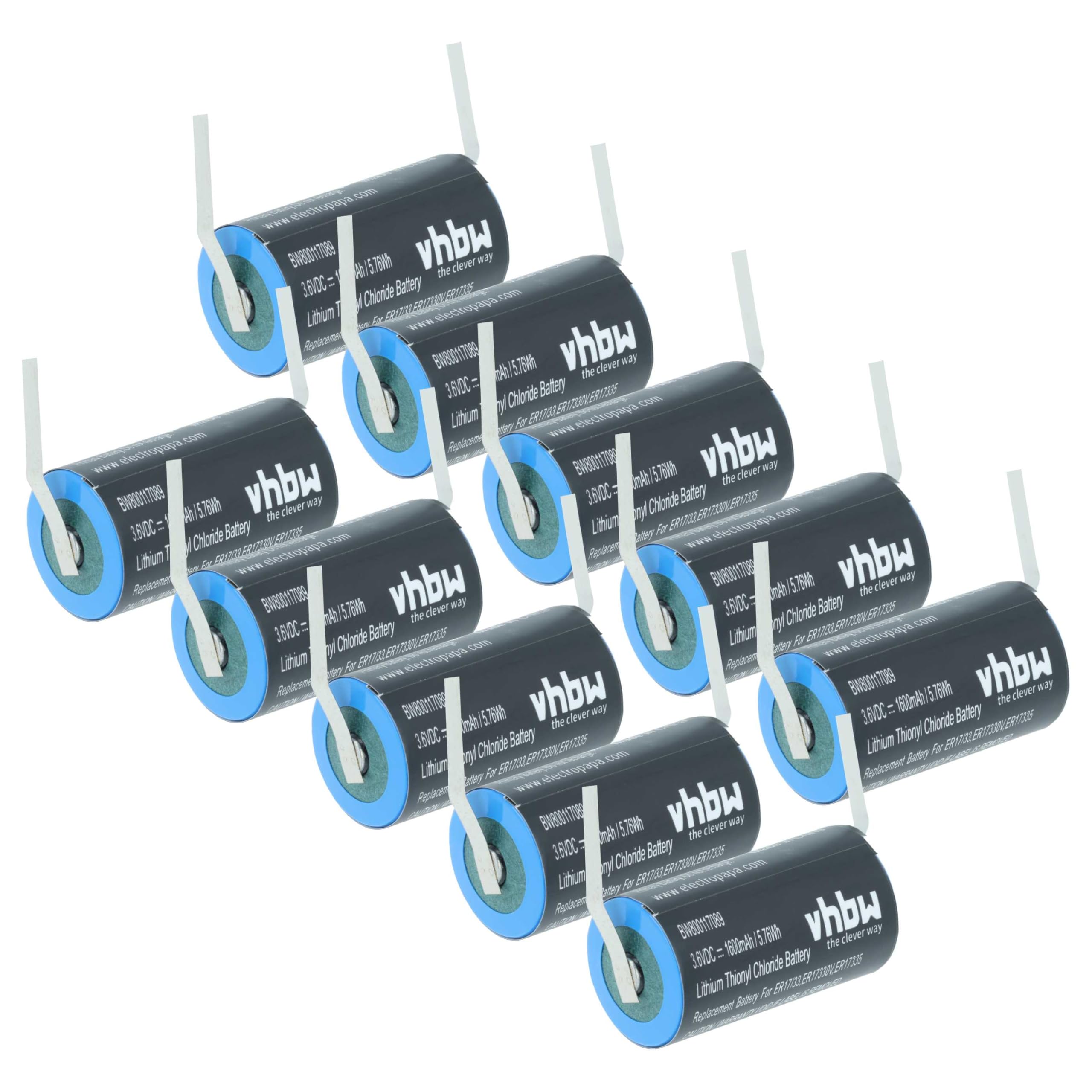 vhbw 10x Batteria compatibile con Omron RQANS1 3G2A9BAT08 (1600mAh, 3,6V, Li-MnO2)