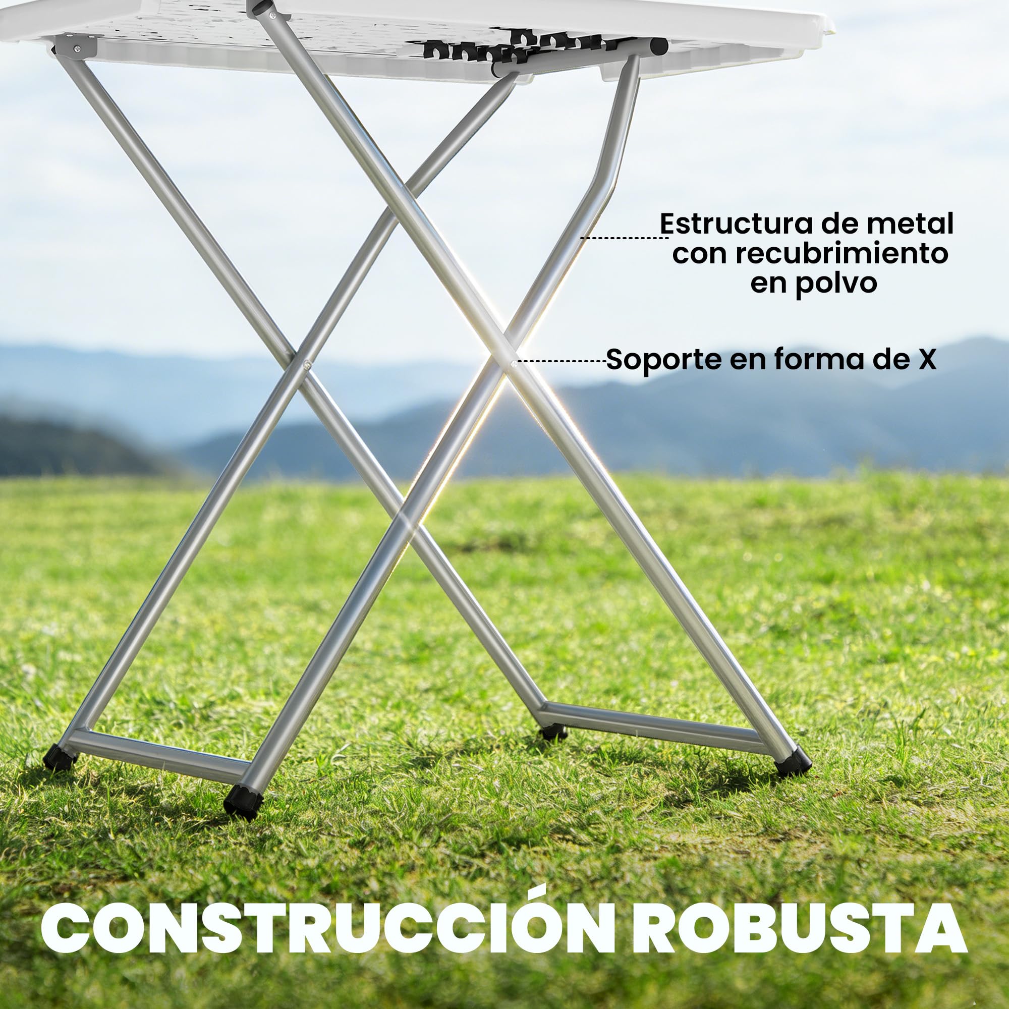 Outsunny Mesa Plegable Camping Altura Ajustable 75x50x73,5 cm Blanco