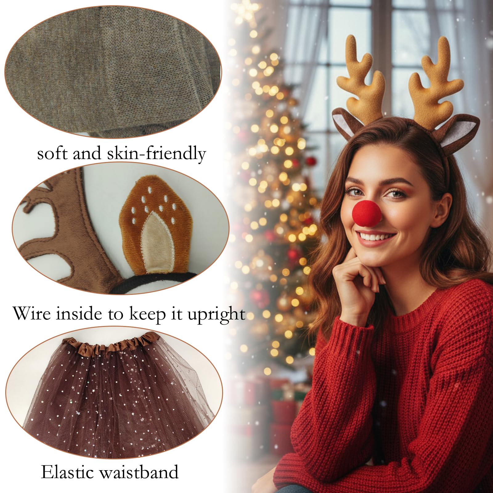 Aurblyn 7PCS Reindeer Costume Reindeer Fancy Dress Christmas Headbands for Adults Reindeers Antlers Headband Christmas Headband Christma Headbands for Women Reindeers Costume Adult - Image 3