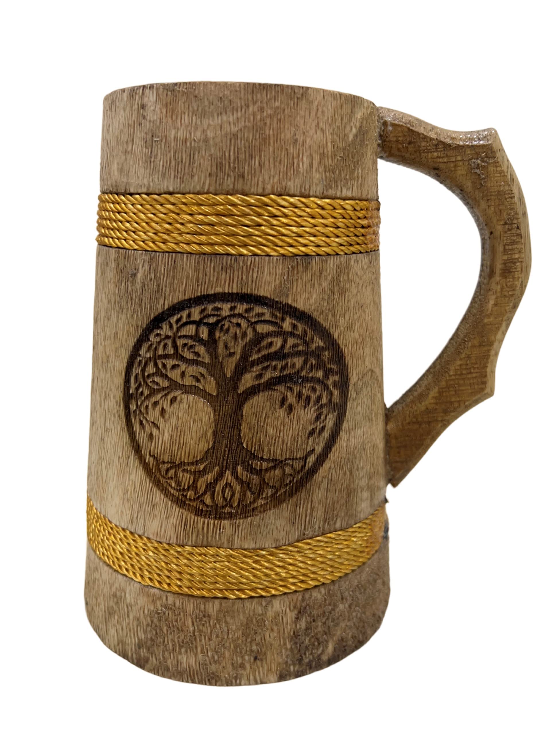 collectiblesBuyHandmade Retro Brown Wood Mug with Handle for Drinking Tea Coffee Wine Beer Hot Drink Outdrinks Tankard Made of Solid Mango Wood