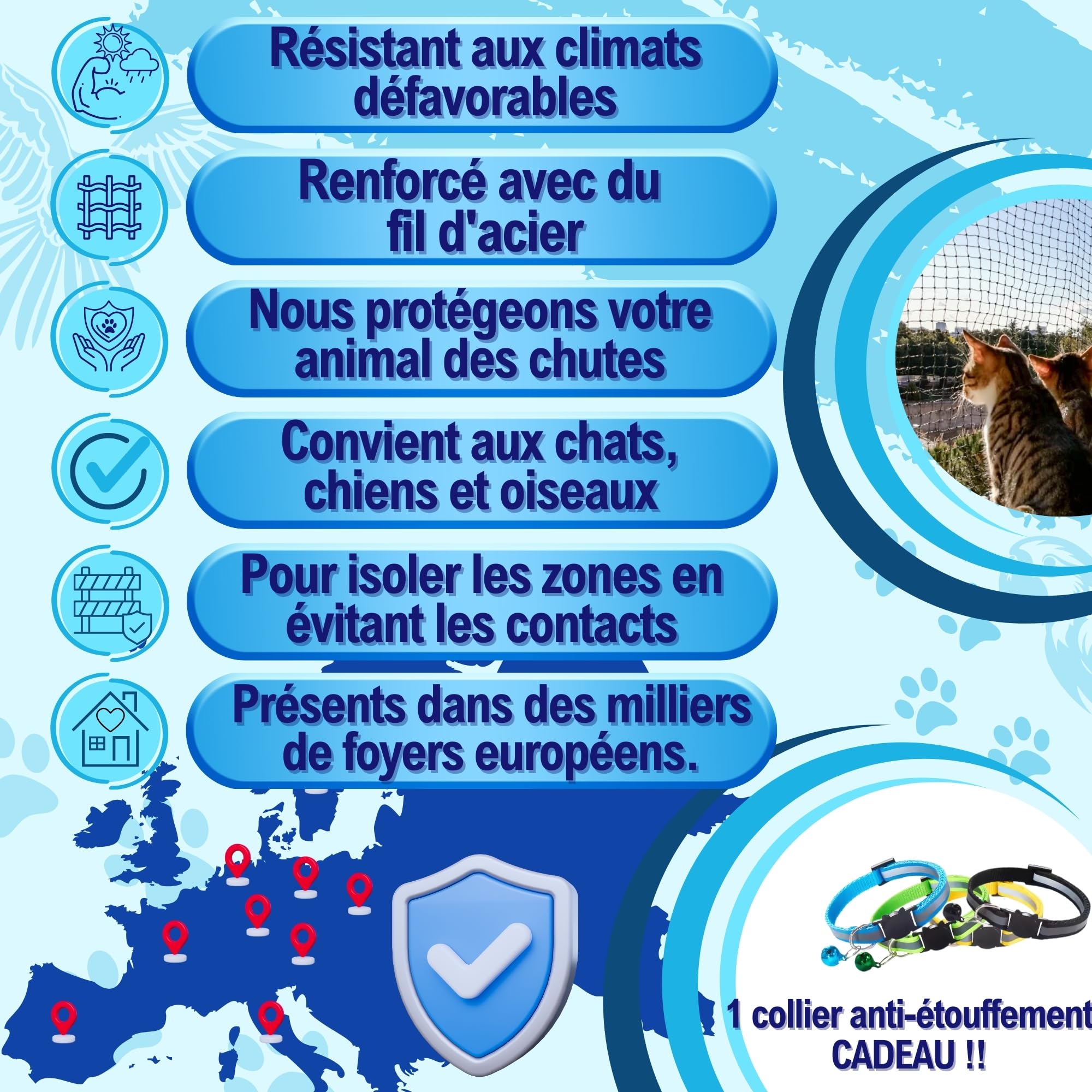 Filet pour Chats Renforcé - Disponible en 2 Tailles et Couleurs au Choix - Filet pour Chats Terrasse - Filet pour Chats Fenêtre - Filet de Sécurité pour Chats et Enfants (Noir, 4X3M)