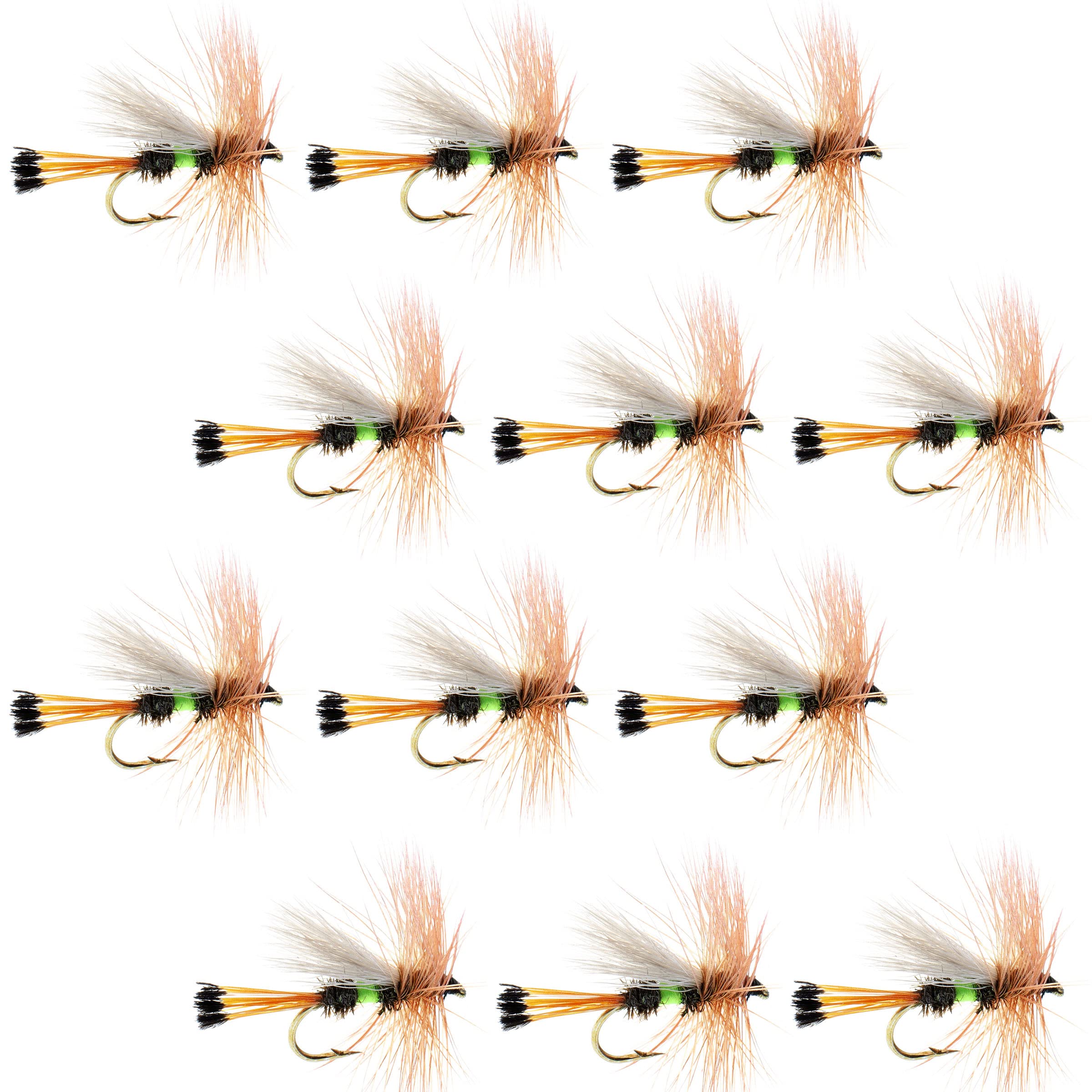The Fly Fishing Place Lime Royal Trude Classic Trout Dry Fly Fishing Flies - Set of 12 Flies Size 14
