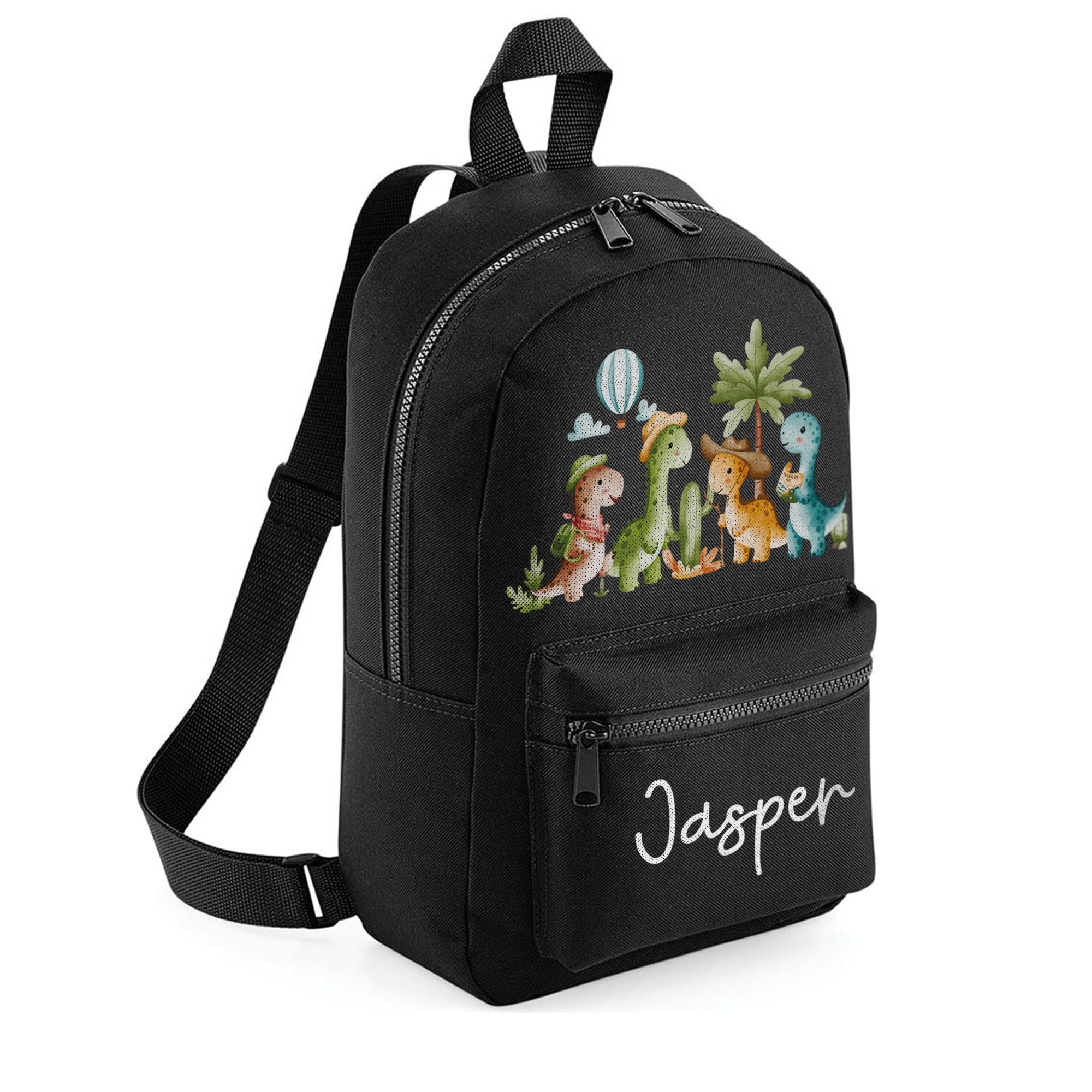 A1 Graphics Ltd Black Personalised Dinosaur Kids Backpack Custom With Name Choice Of Colours Dino School Bag With Adjustable Straps For Children & Toddlers (Black)