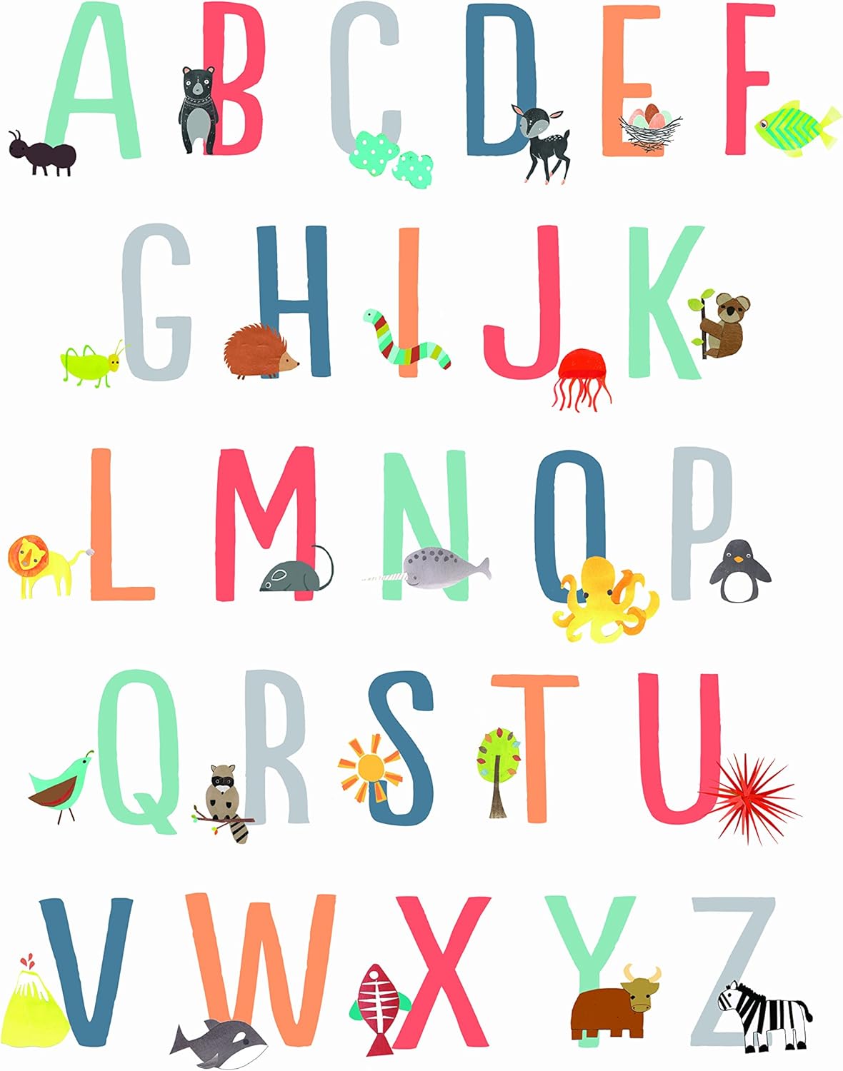 Animal Alphabet Wall Art Print 18x24, Nursery Decor, ABC
