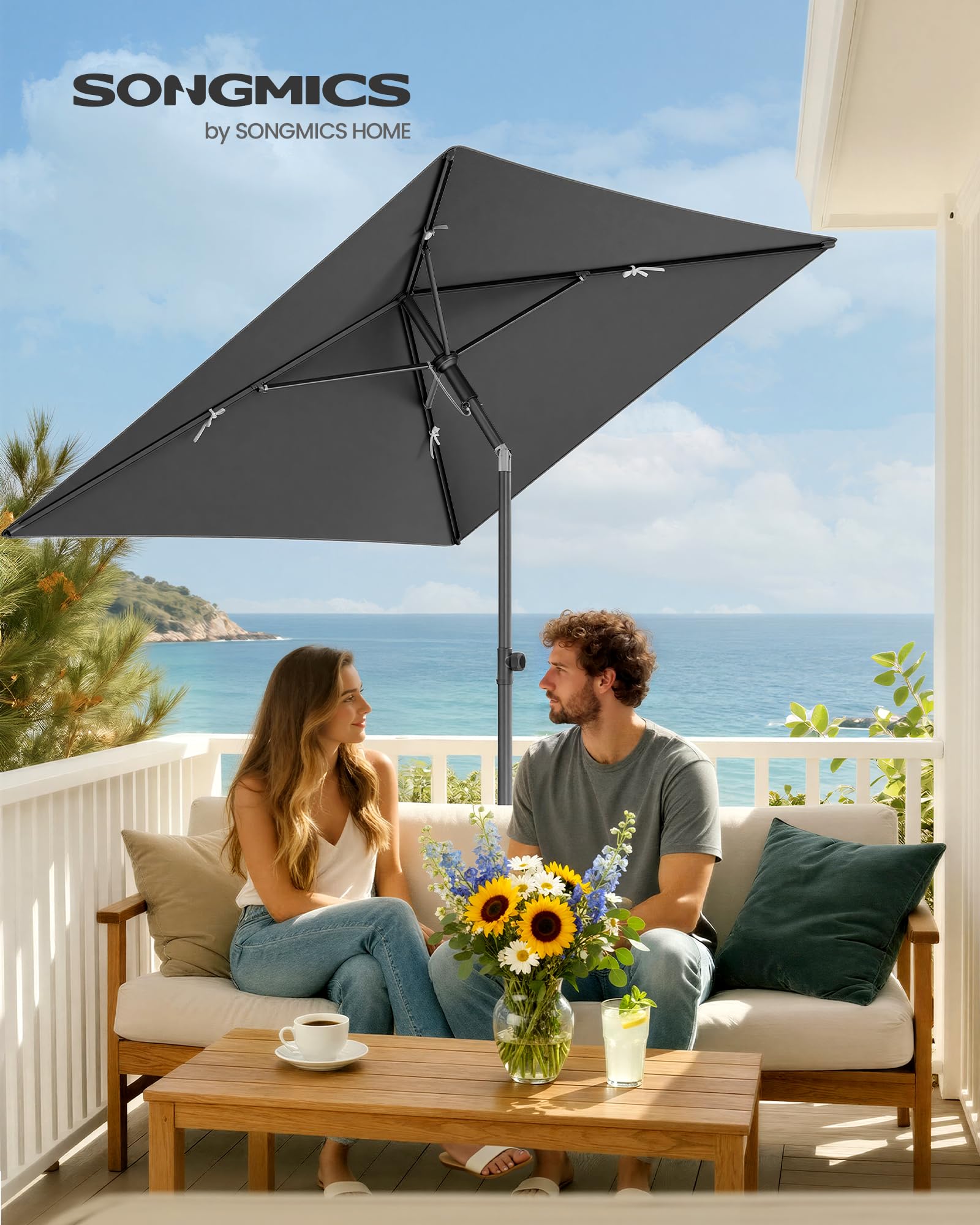 SONGMICS Parasol de balcon, parasol de jardin rectangulaire, UPF 50+, pliable, parasol de terrasse, extérieur, jardin, terrasse, plage, sac de transport, sans support
