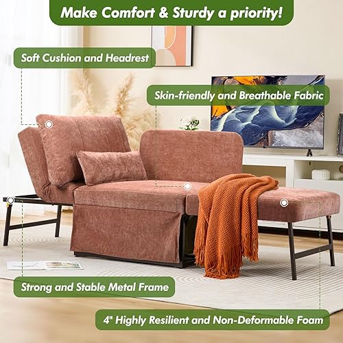 Miniatura 4 de Silla de cama mejorada 4 en 1 a 5 en 1 sofá convertible multifunción con respaldo ajustable, sofá plegable de lino sin montaje, cama otomana para